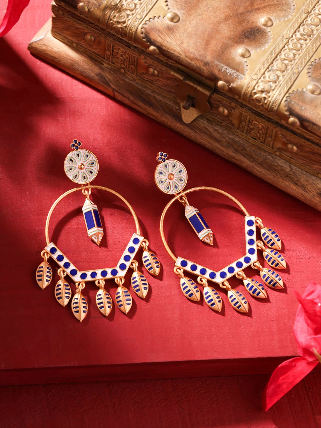 

Yellow Chimes Gold-Plated Stone Studded Contemporary Drop Earrings
