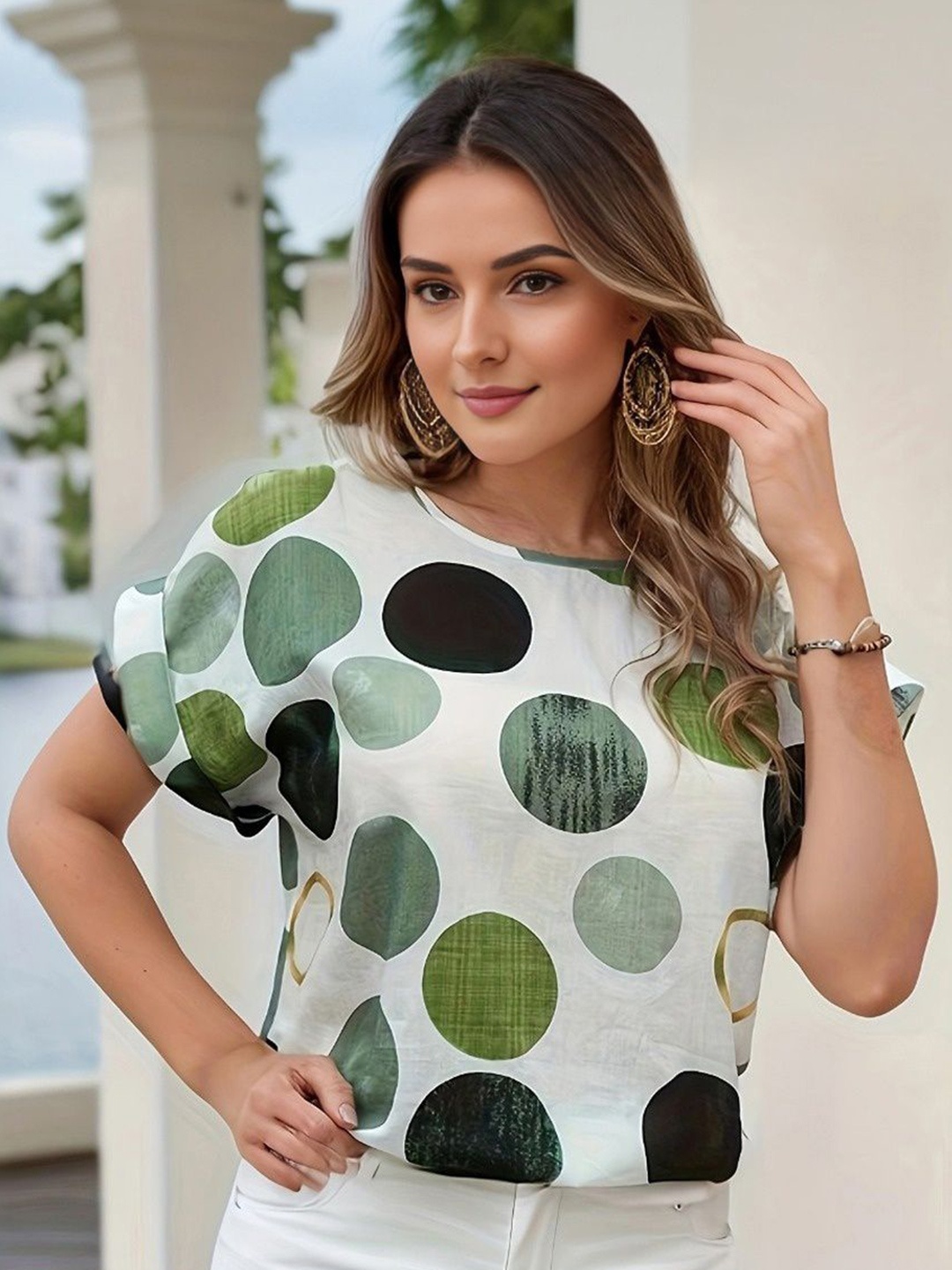 

StyleCast Women Polka Dot Printed Boxy Top, White
