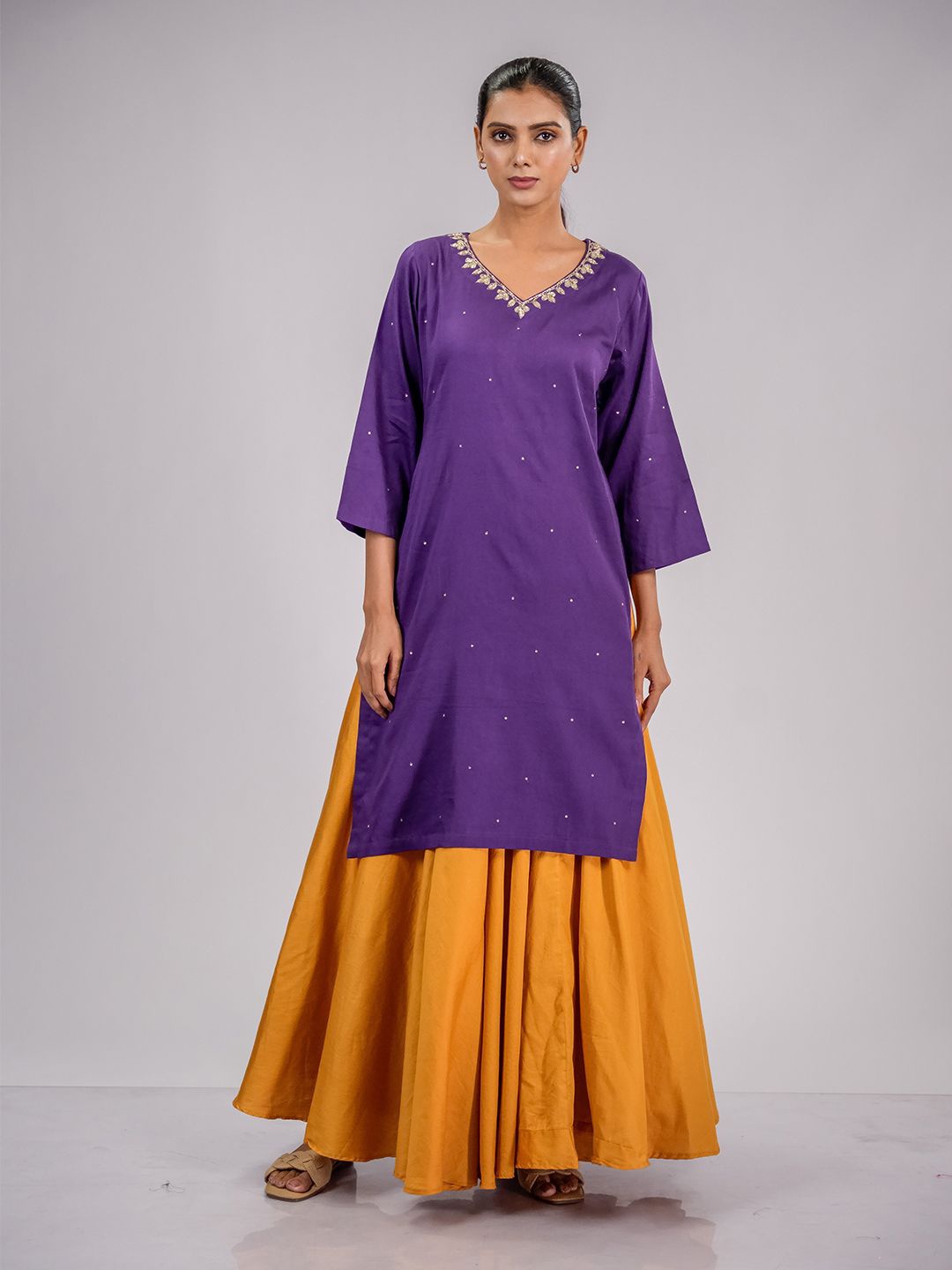 

VILAASITA Embroidered Satin Fit & Flare Midi Dress, Purple