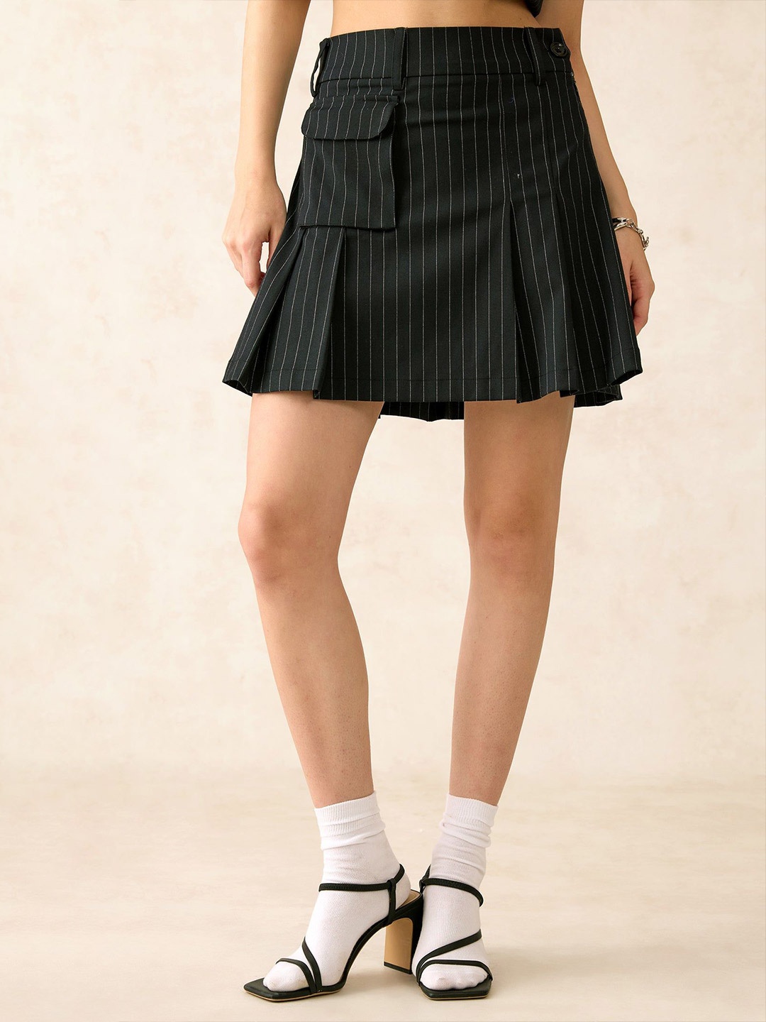 

Virgio Women Viscose Mini Length Striped Skirt, Navy blue