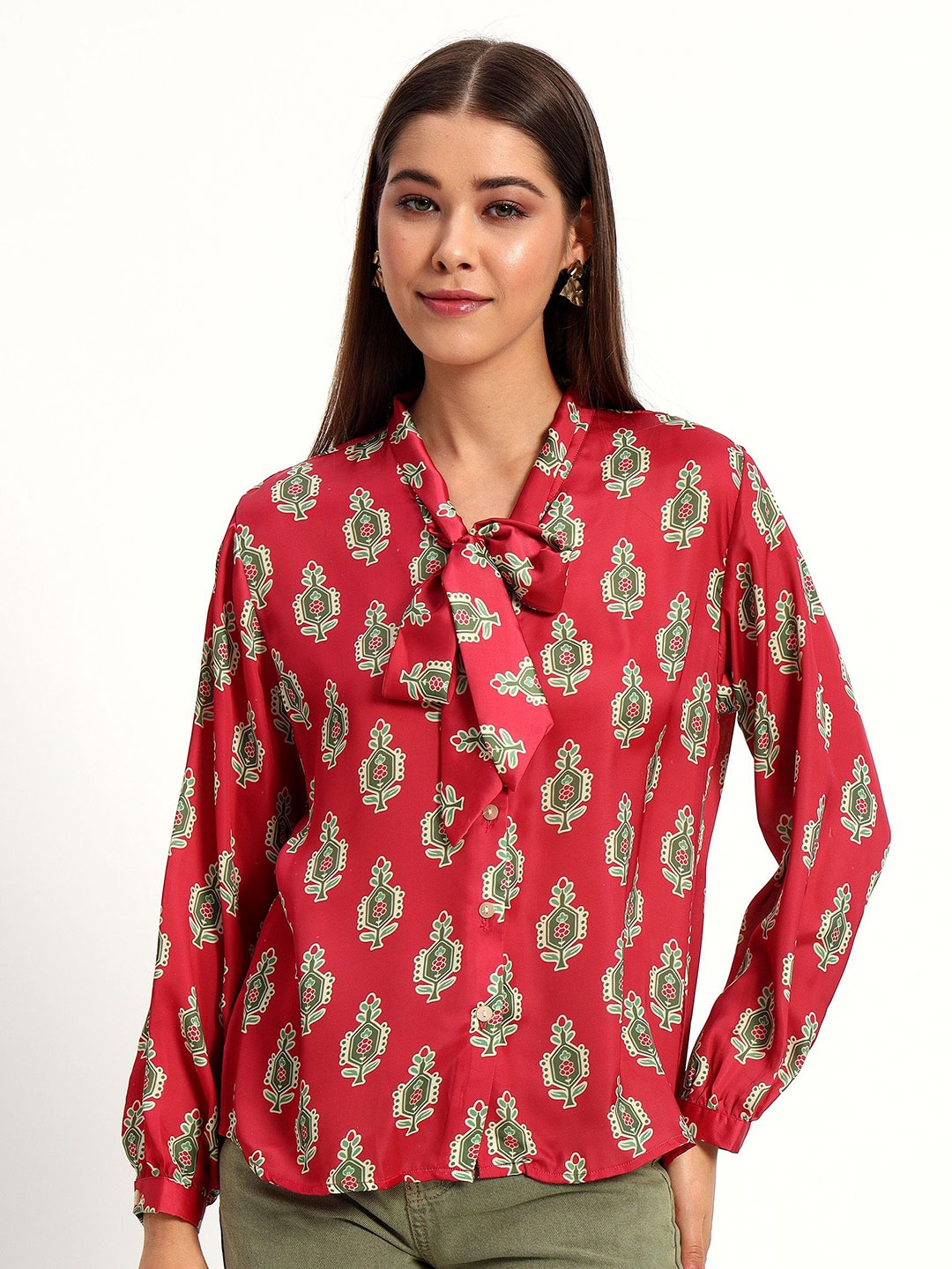 

Peikh Women Classic Floral Opaque Printed Casual Shirt, Red