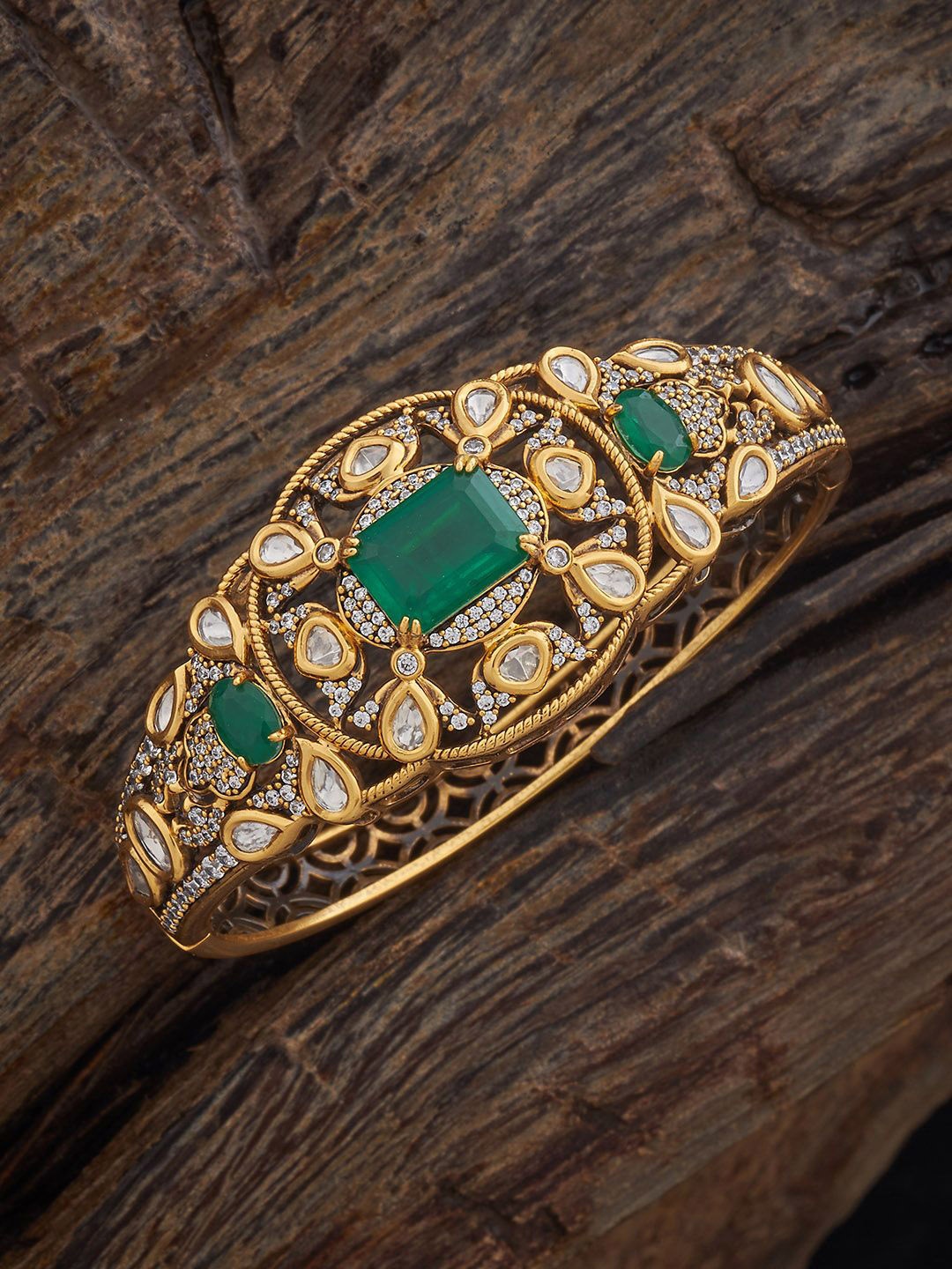 

Kushal's Fashion Jewellery Victorian-Plated Kundan-Studded Bangle, Gold
