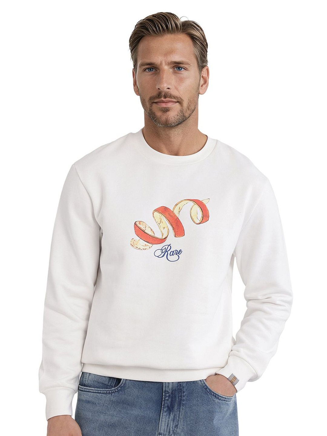 

RARE RABBIT Men Pend Primary White Sweatshirt