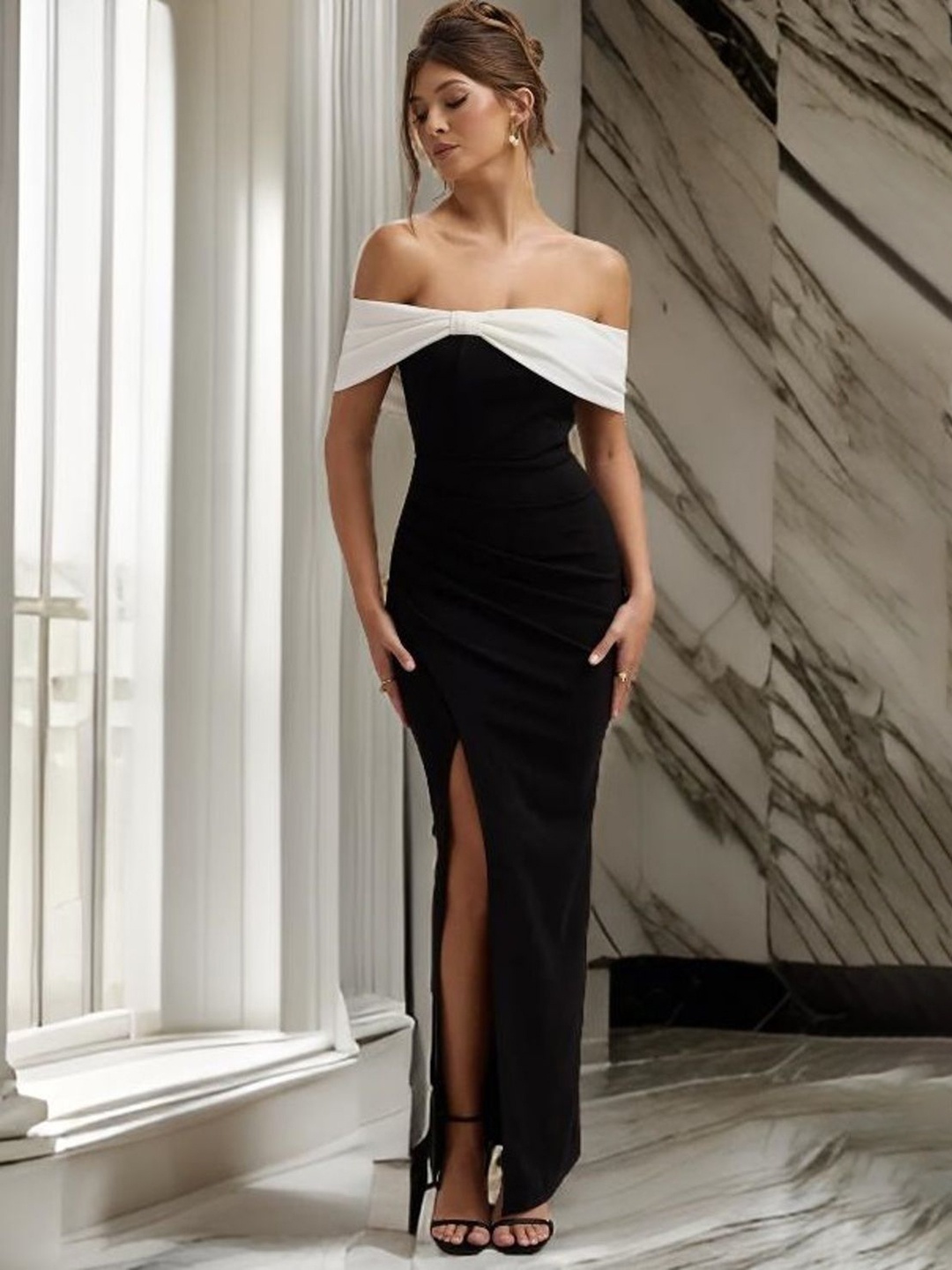 

CLAFOUTIS Off-Shoulder Crepe Maxi Dress, Black