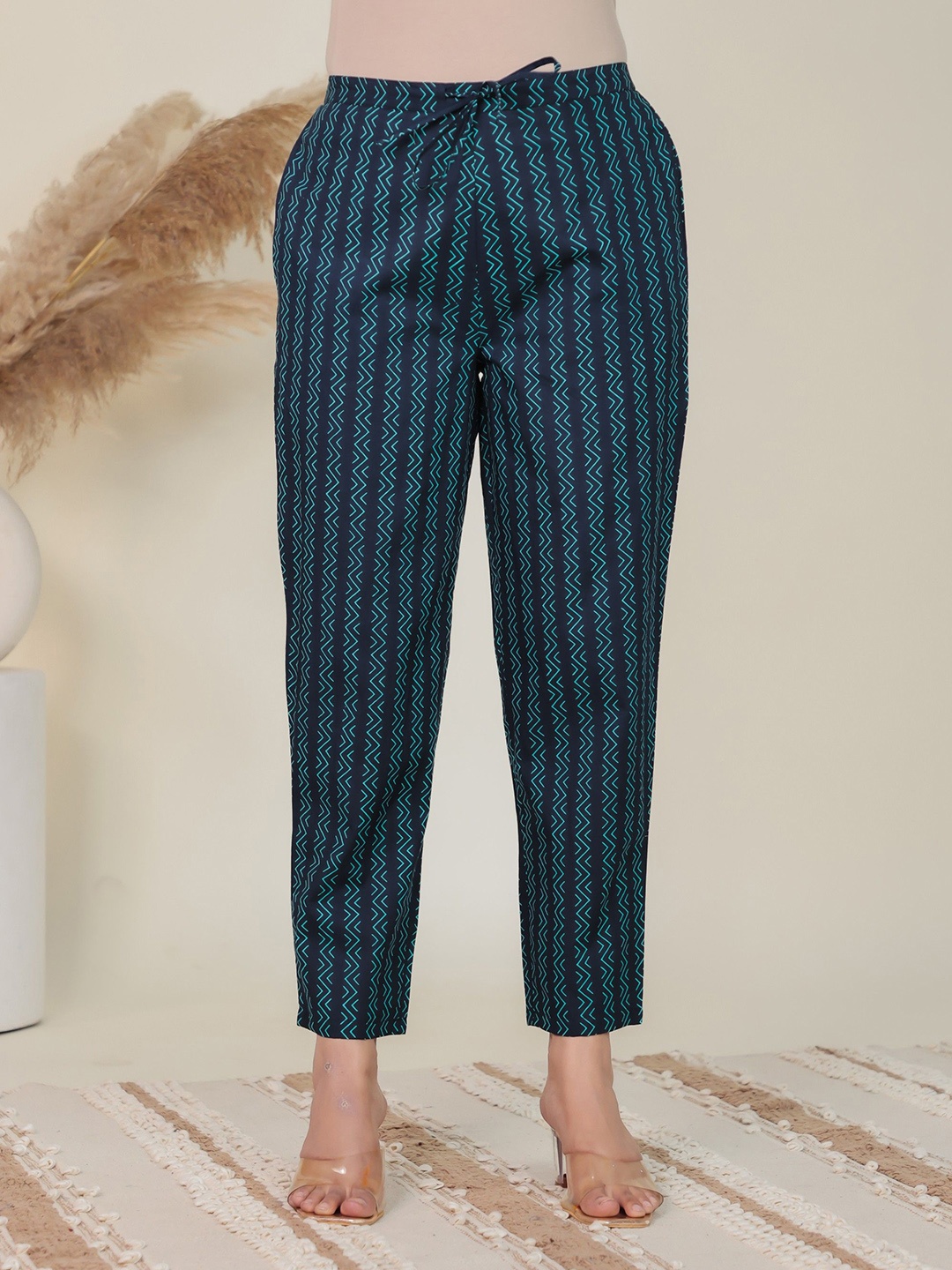 

Aramya Women Striped Straight Ethnic Cotton Palazzos, Blue