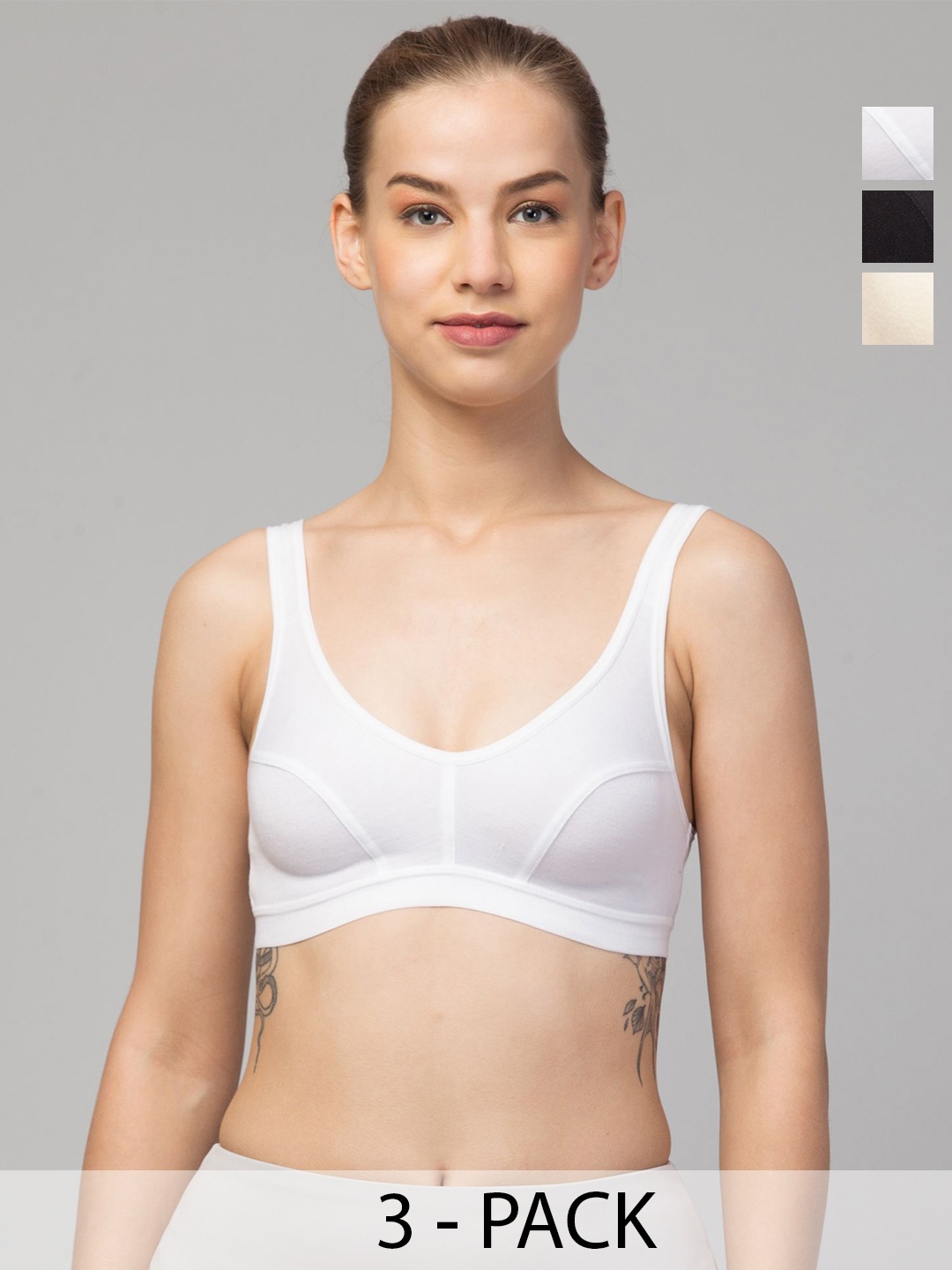 

HIRRUX Pack Of 3 Full Coverage Cotton Workout Bra, Beige