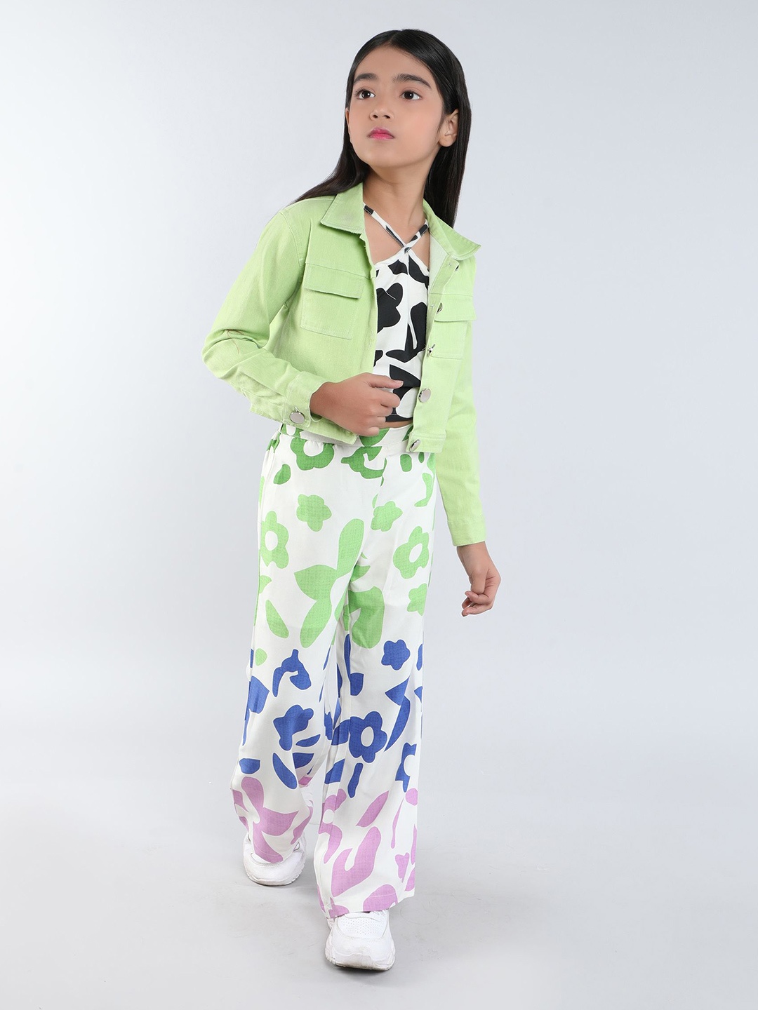 

taffykids Girls Printed Top with Trousers, White