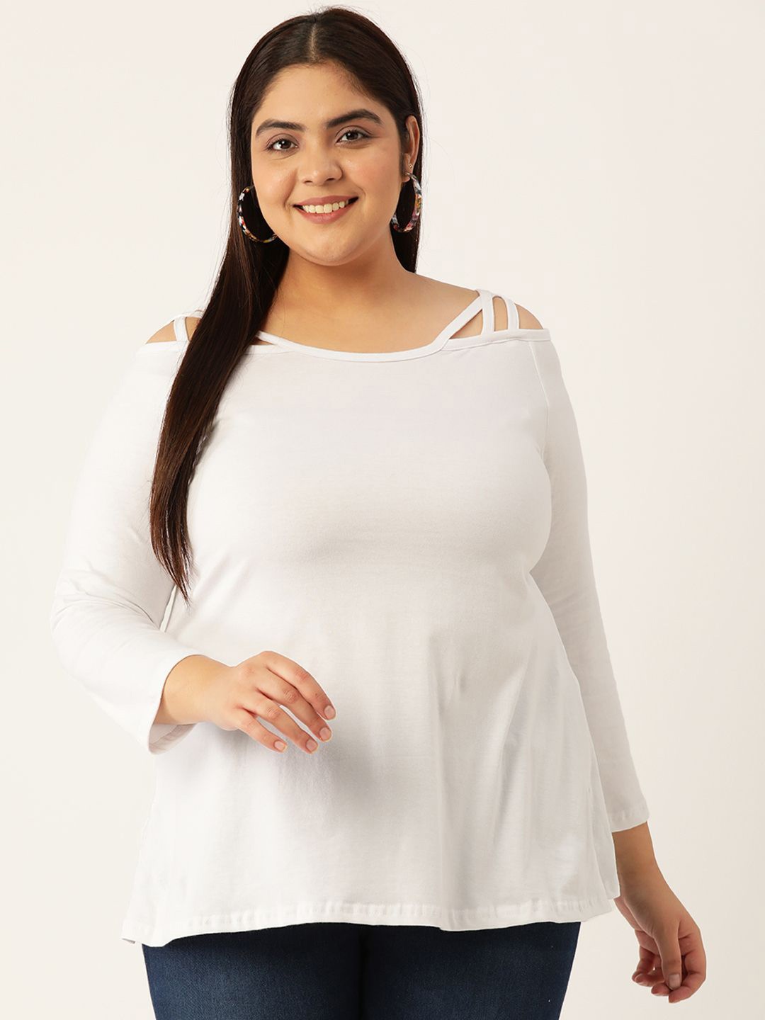 

theRebelinme Women Plus Size Off-Shoulder Pure Cotton Top, White