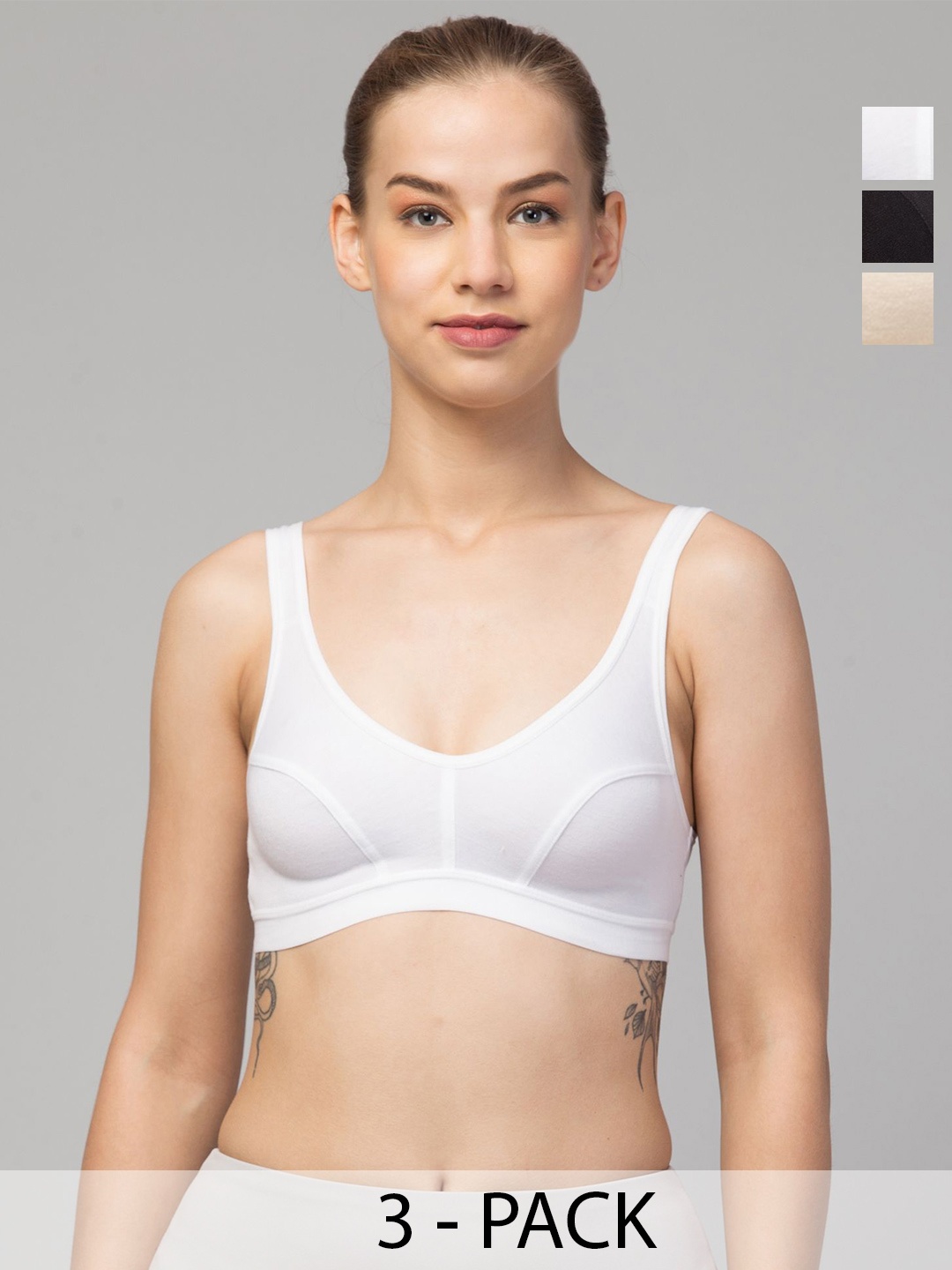 

Apraa & Parma Pack of 3 Non Padded Organic Full Coverage Sports Bra, White