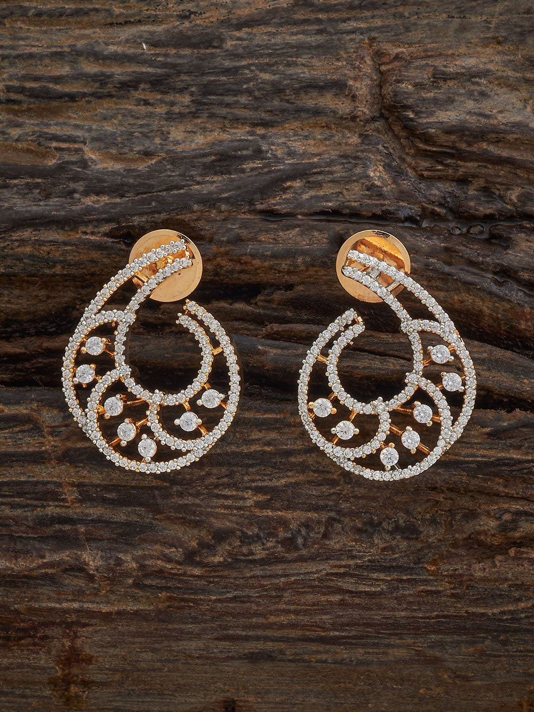 

Kushal's Fashion Jewellery Gold Plated Zircon Studded Crescent Shaped Studs Earrings