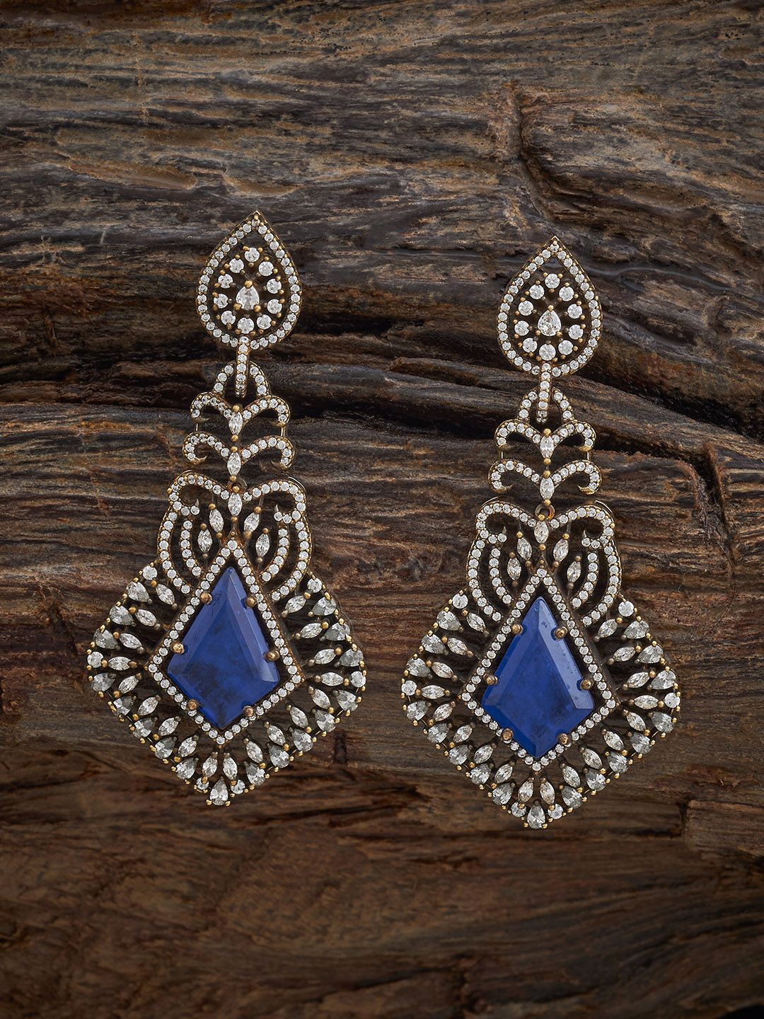 

Kushal's Fashion Jewellery Victorian-Plated Zircon Sapphire Geometric Drop Earrings, Silver