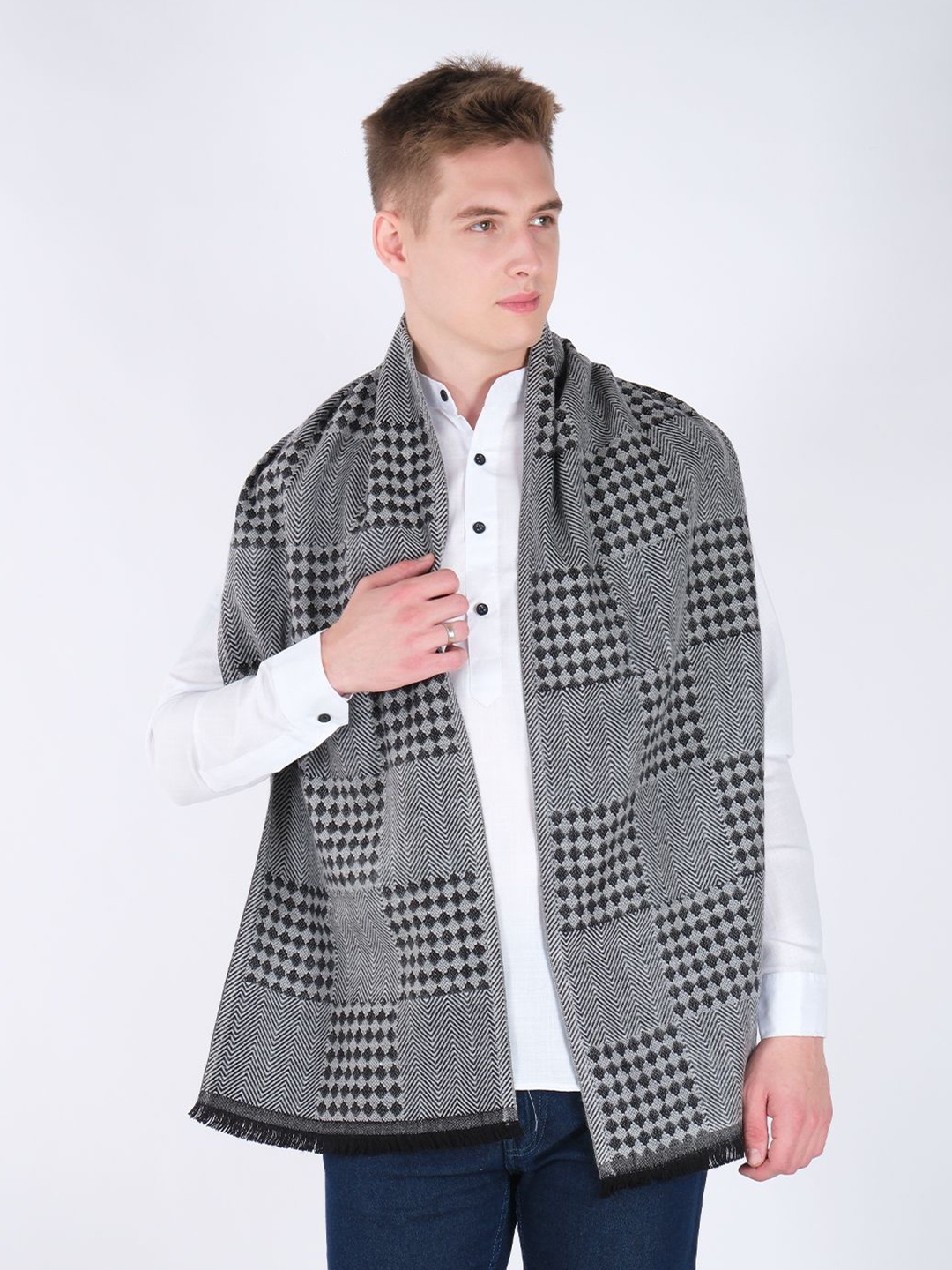 

Mast & Harbour Unisex Checked Scarf, Grey