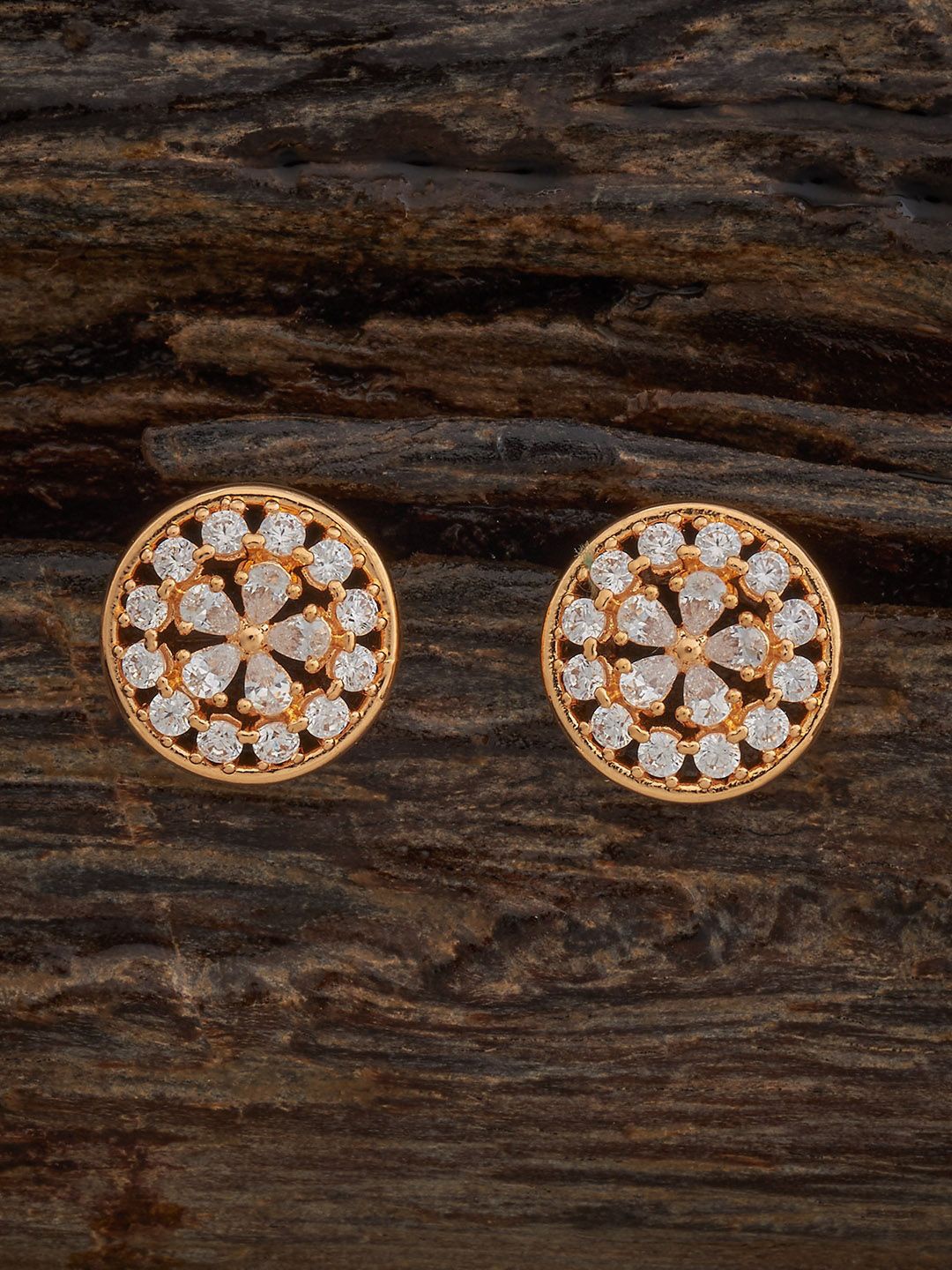 

Kushal's Fashion Jewellery Gold-Plated Zircon Circular Studs Earrings