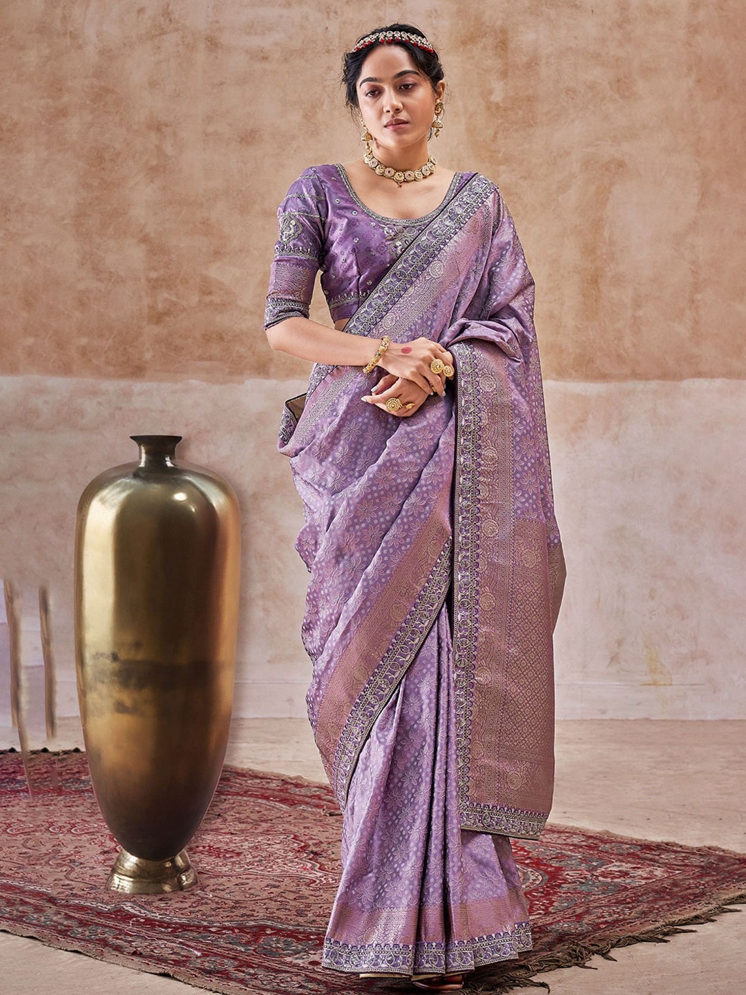 

MySilkLove Floral Embroidered Saree, Purple