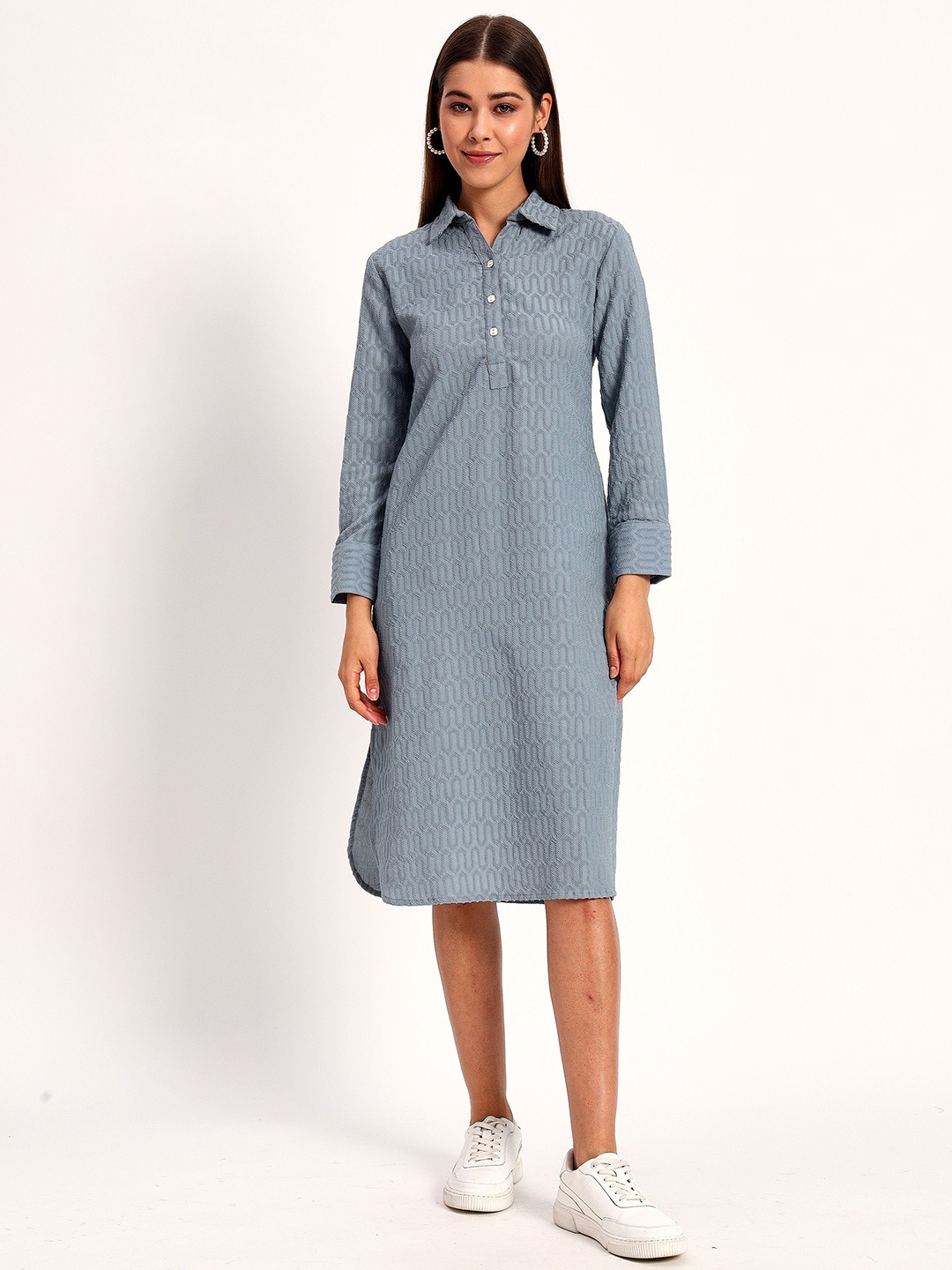 

Peikh Polka Dot Print Shirt Dress, Grey