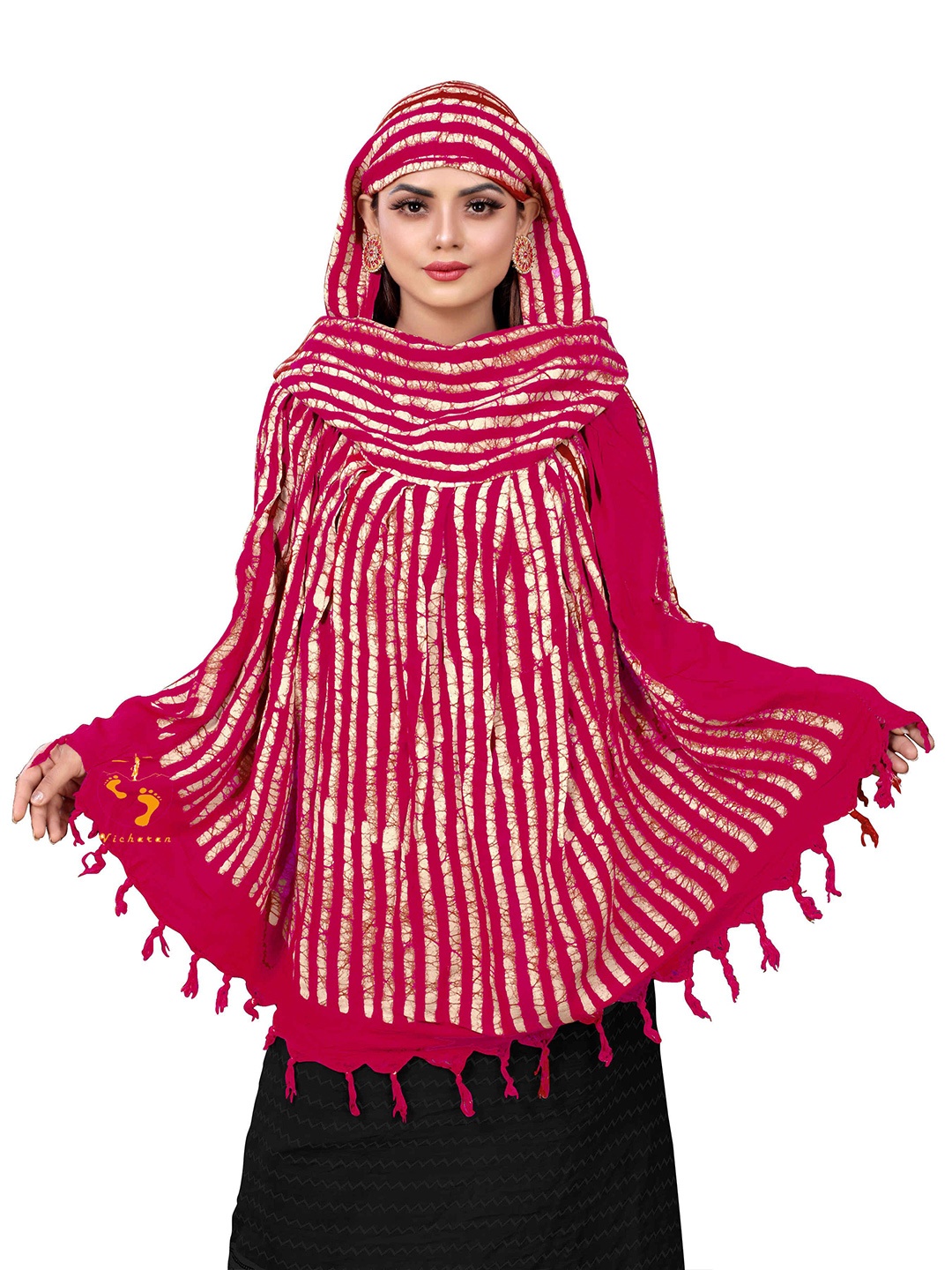 

Vicharan Women Striped Cotton Driving Scarf, Red