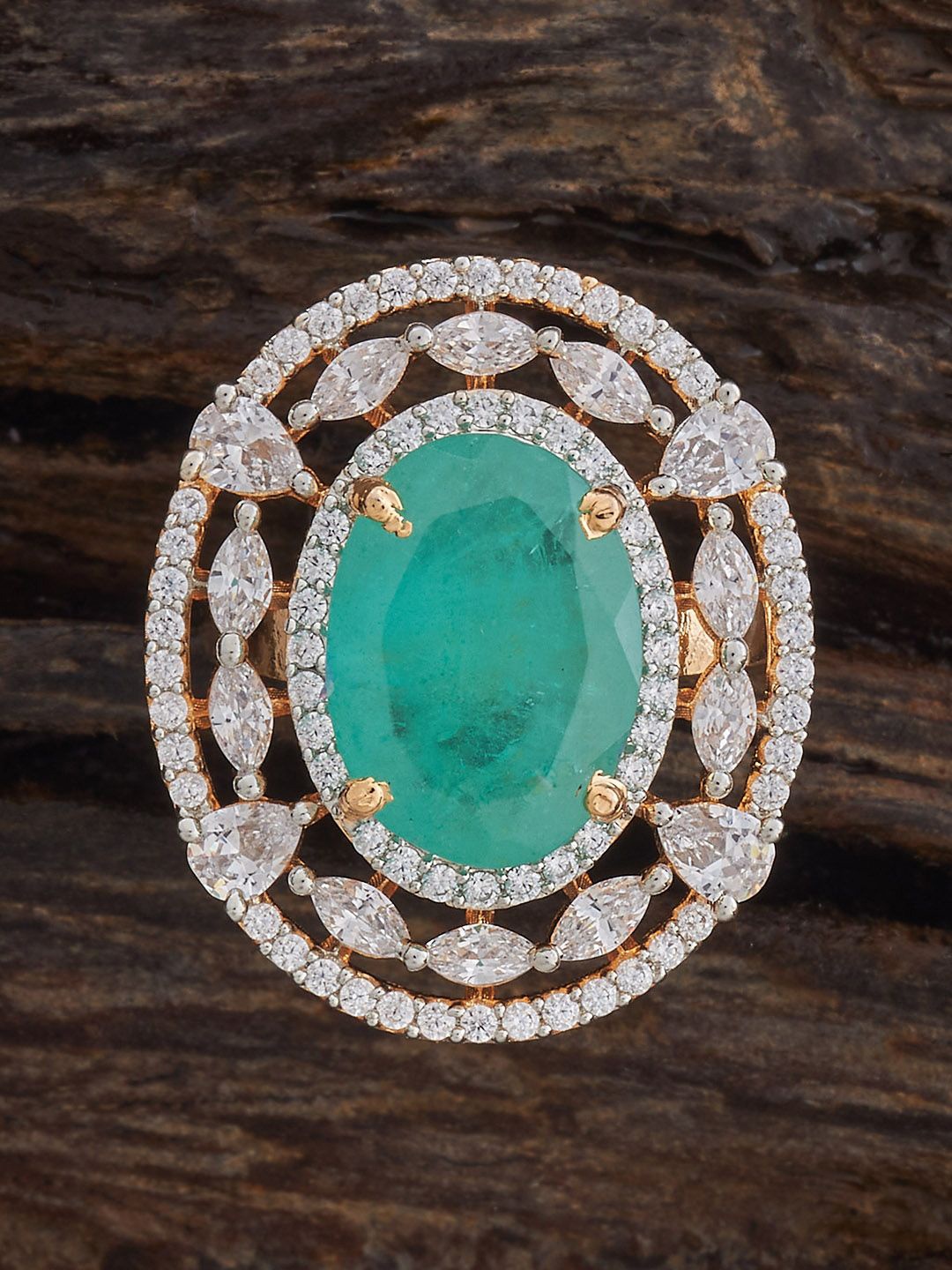 

Kushal's Fashion Jewellery Mint Gold-Plated Cubic Zirconia Studded Adjustable Finger Ring