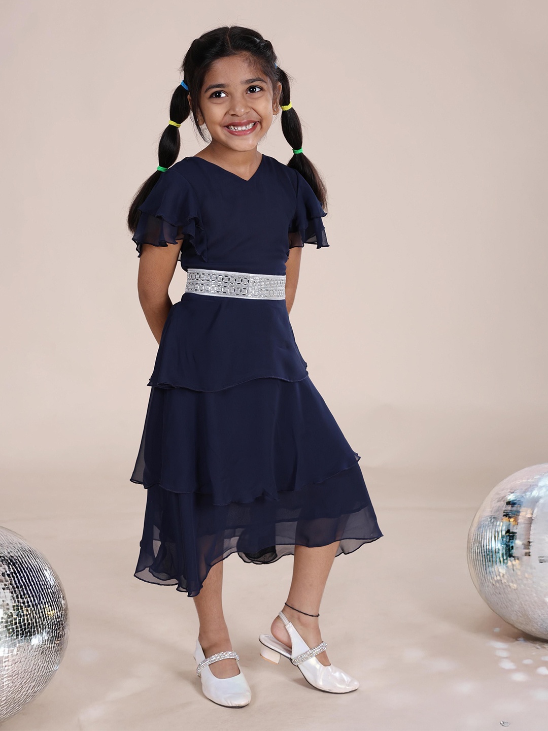 

KiddoPanti Layered Georgette Fit & Flare Dress, Navy blue