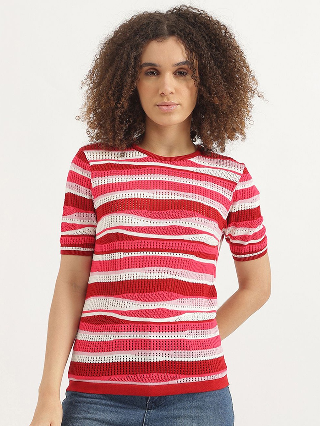 

United Colors of Benetton Women Printed Cotton Top, Pink