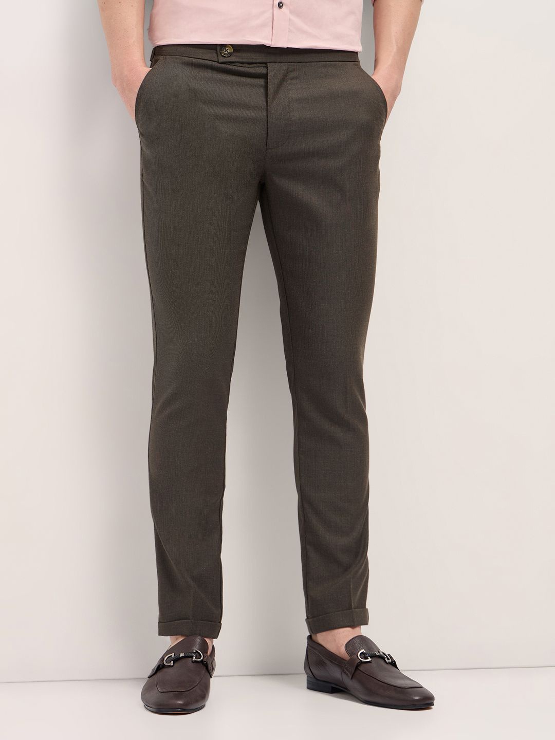 

THE BEAR HOUSE Men's Solid Slim Fit Formal Trousers, Coffee brown