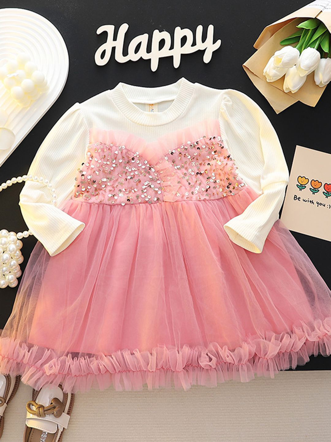 

YK Floral Fit & Flare Dress, Pink