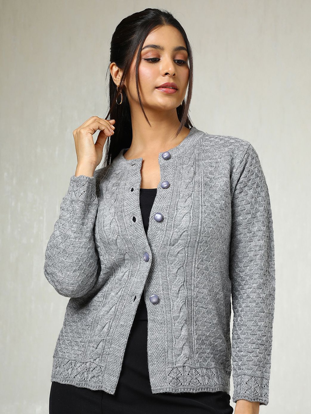 

Soch Women Cable Knit Cardigan, Grey