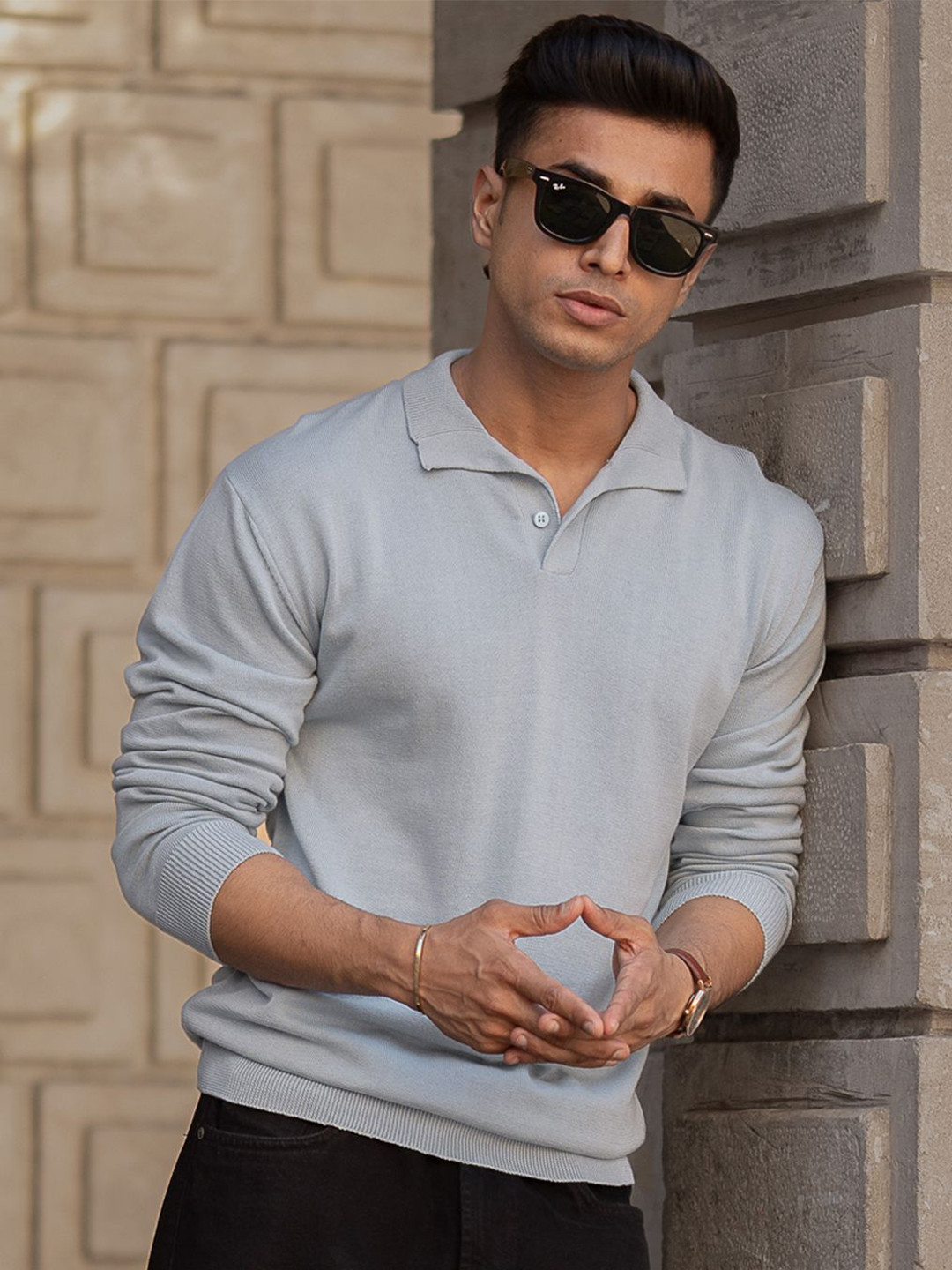 

Powerlook Men Solid Polo Collar Cotton T-shirt, Grey