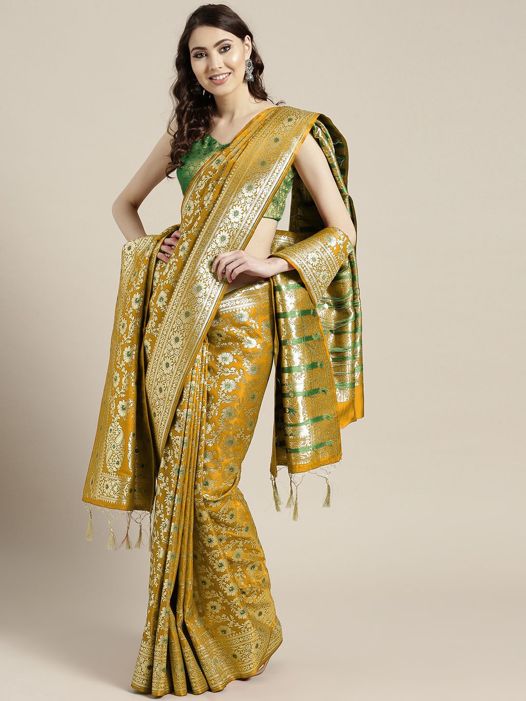 

Chhabra 555 Floral Woven Design Zari Banarasi Saree, Mustard