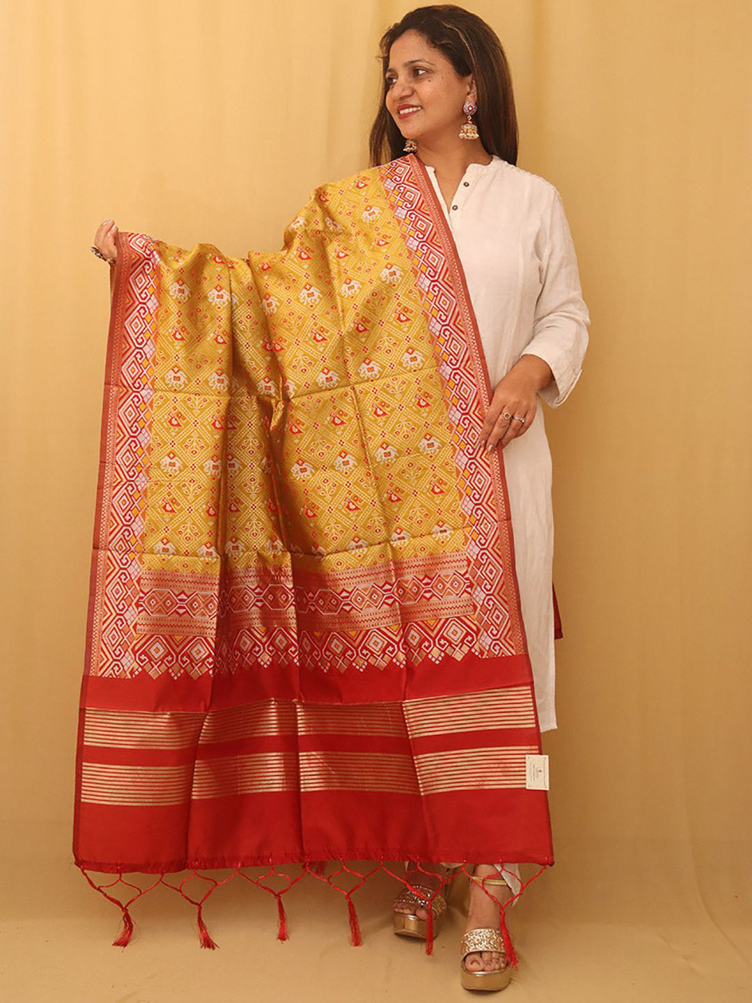 

Luxurionworld Ethnic Motifs Woven Design Silk Dupatta, Yellow