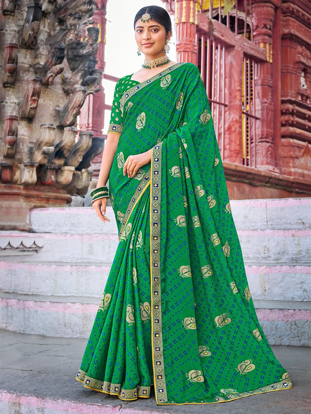 

Laxmipati Woven Design Poly Chiffon Designer Saree, Green