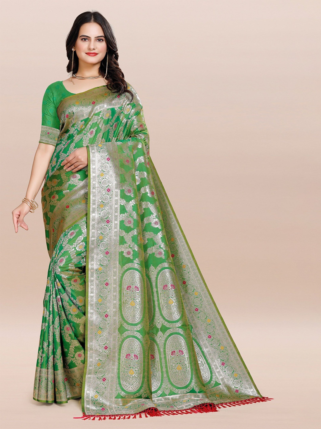 

TORONFRAS Woven Design Zari Banarasi Saree, Sea green