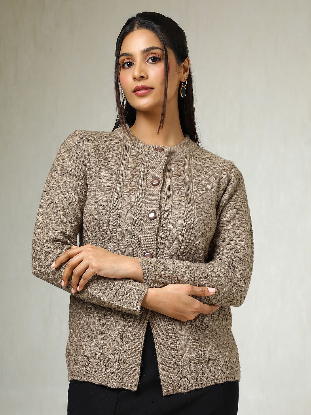 

Soch Women Cable Knit Cardigan, Brown