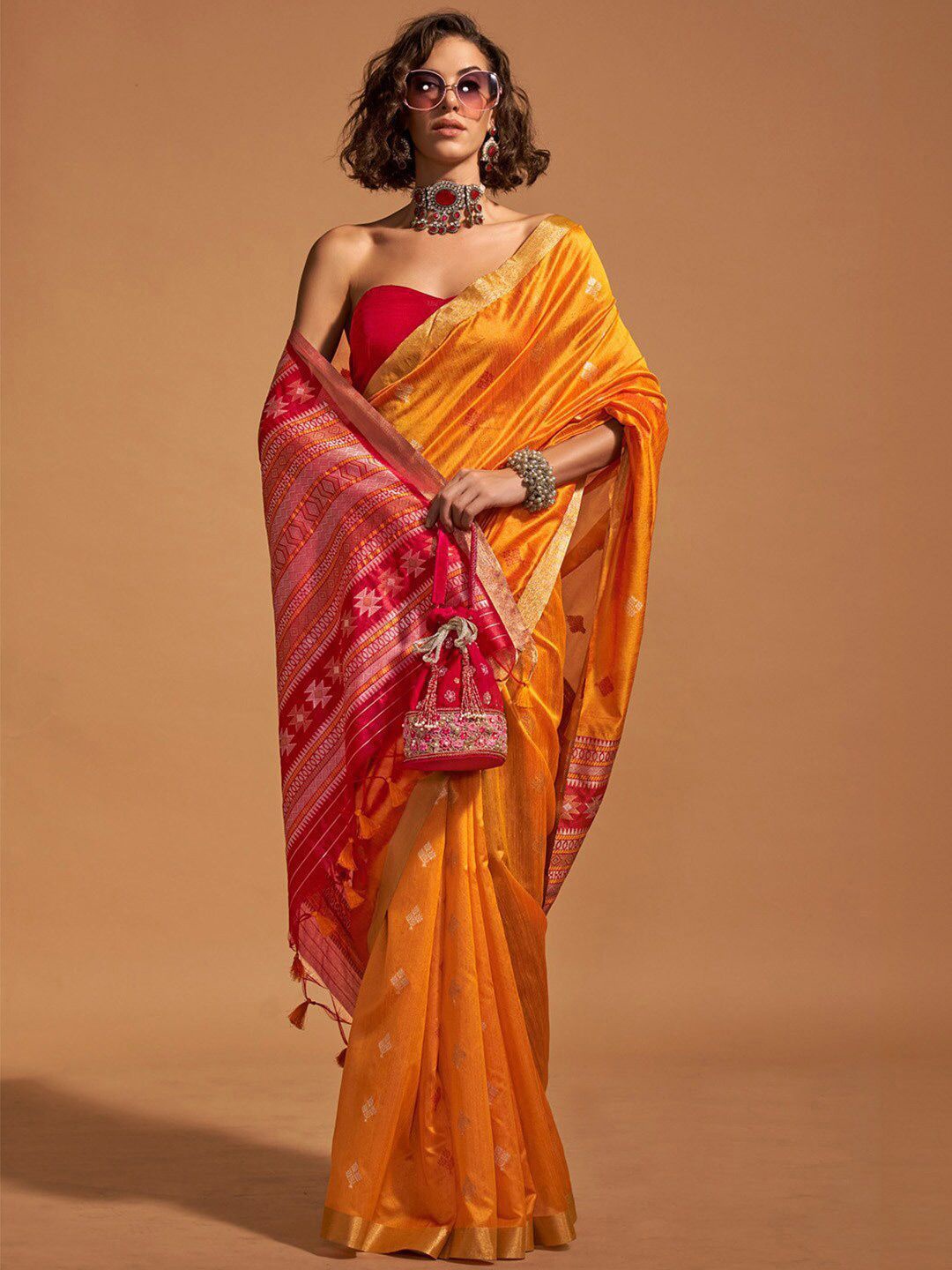 

bansari textiles Woven Design Zari Banarasi Saree, Yellow