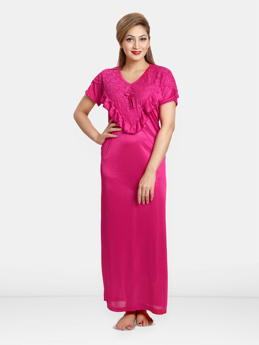 

Be You Women V-Neck Satin Maxi Nightdress, Pink