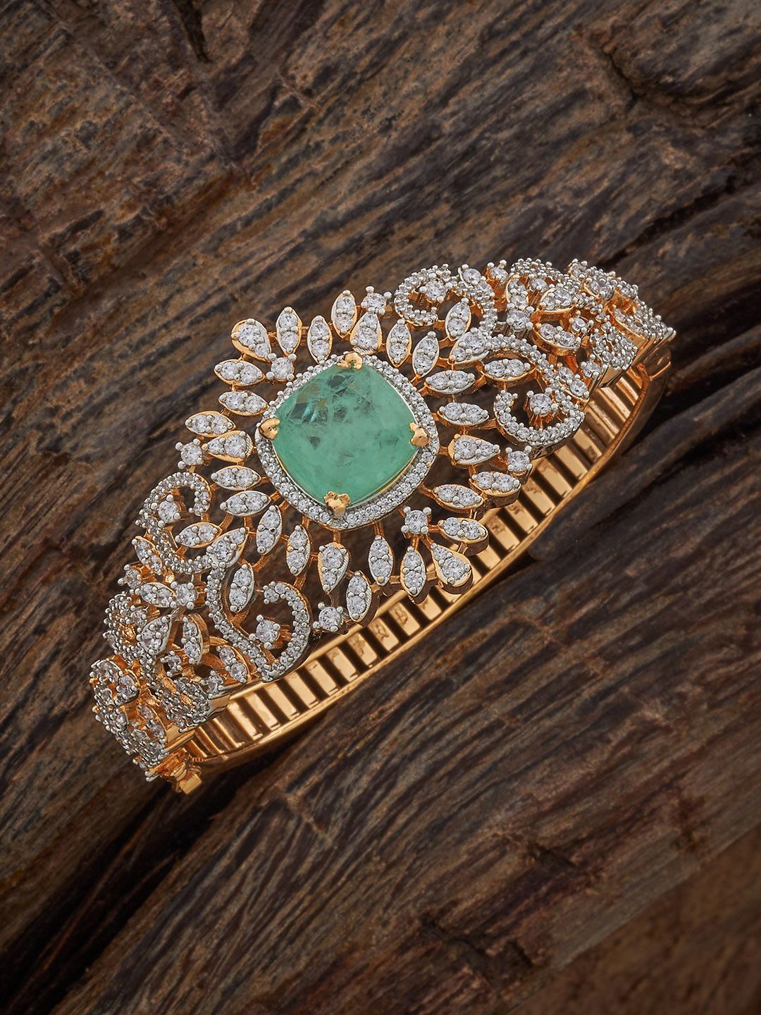 

Kushal's Fashion Jewellery Gold-Plated Zircon-Studded Kada