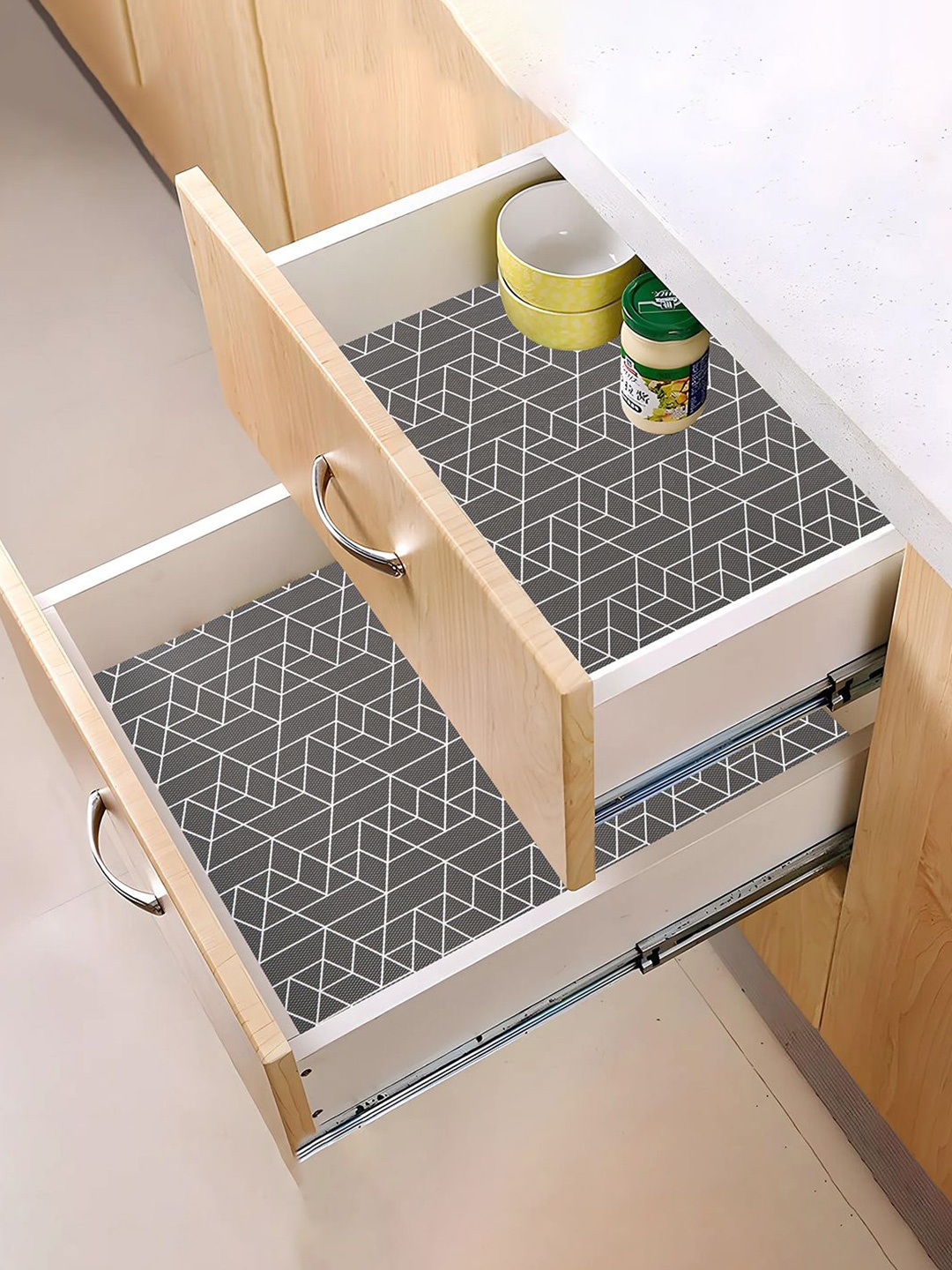 

Kuber Industries Grey Set of 2 Water Resistant 5 Mtr EVA Kitchen Shelf Liner Organisers