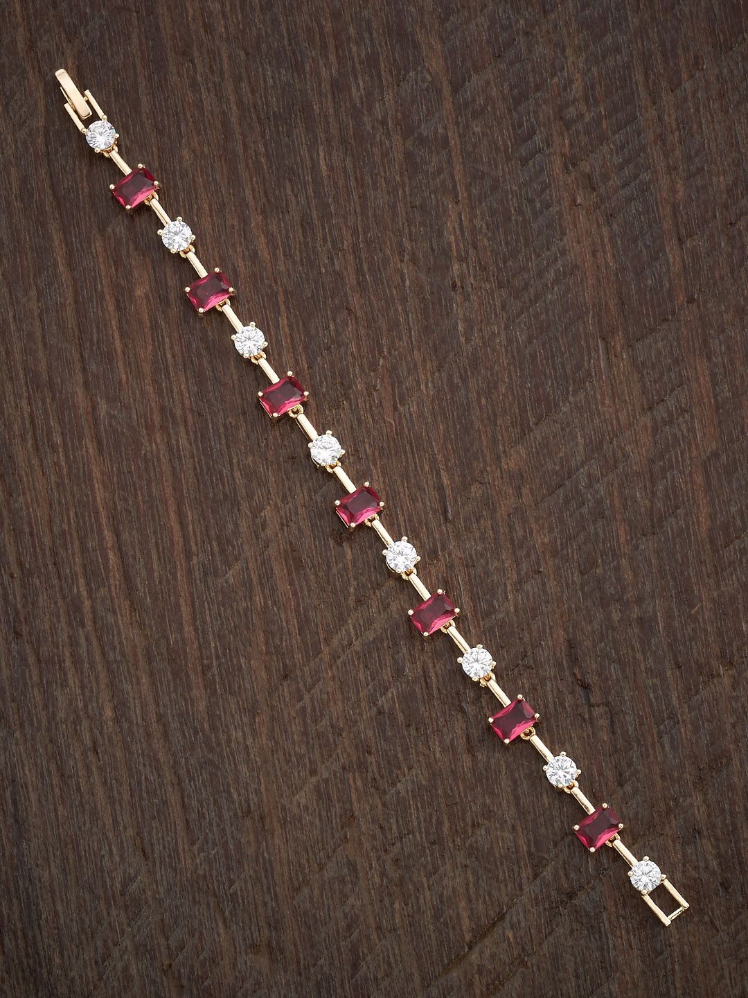 

Kushal's Fashion Jewellery Women Gold-Plated Cubic Zirconia Studded Link Bracelet
