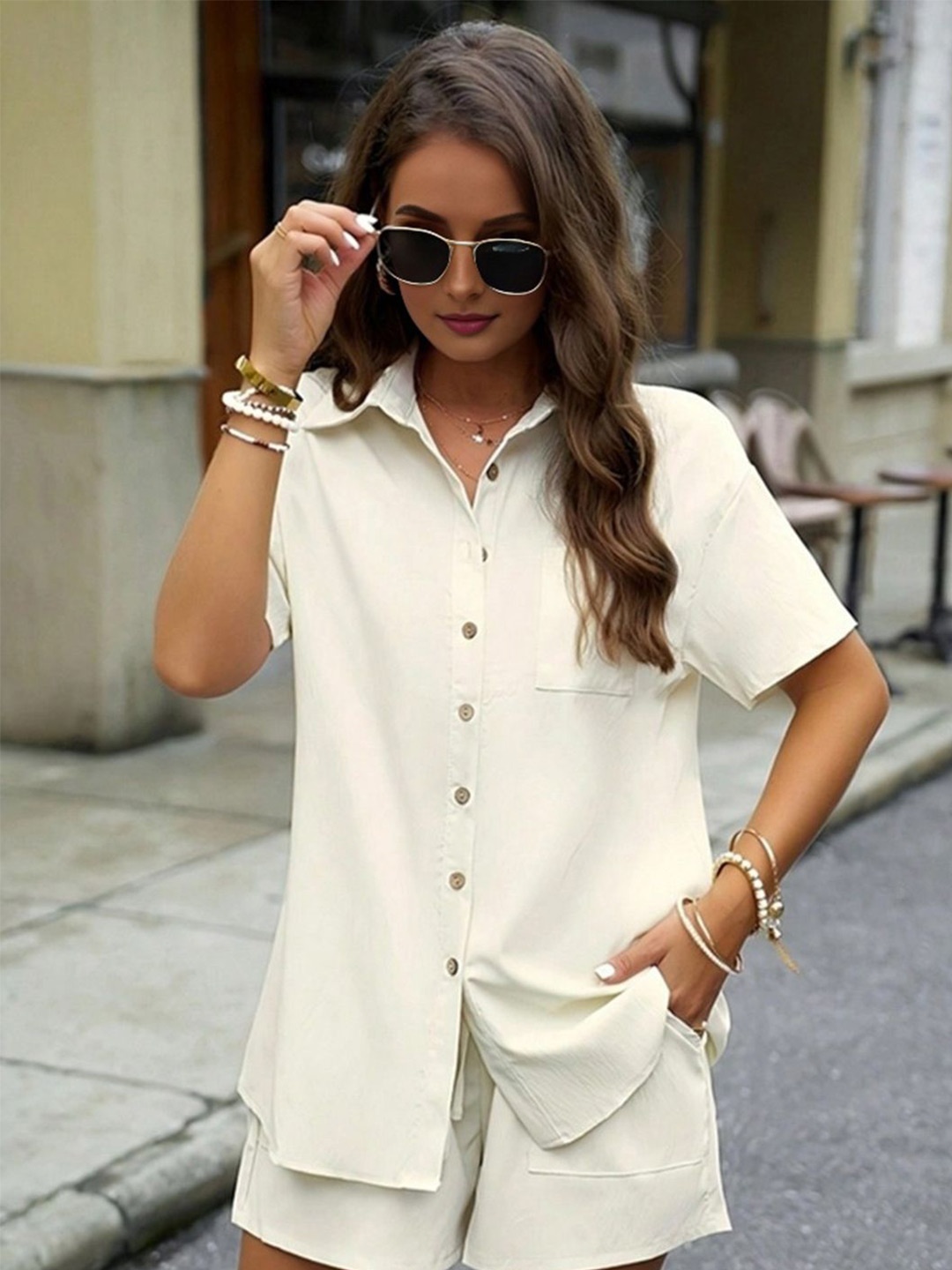 

StyleCast Shirt with Shorts Co-Ords, Beige