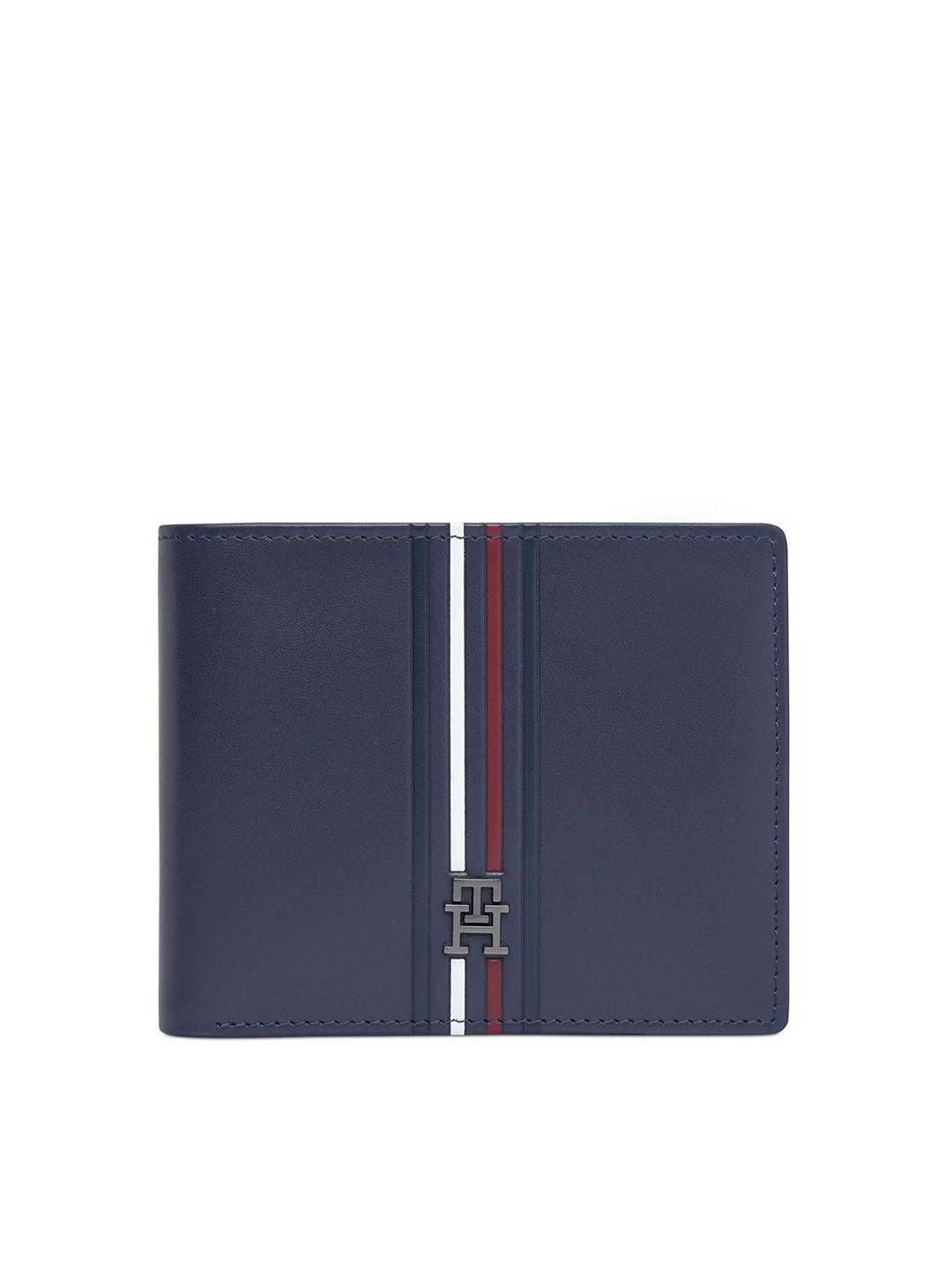 

Tommy Hilfiger Men Striped Leather Two Fold Wallet, Navy blue