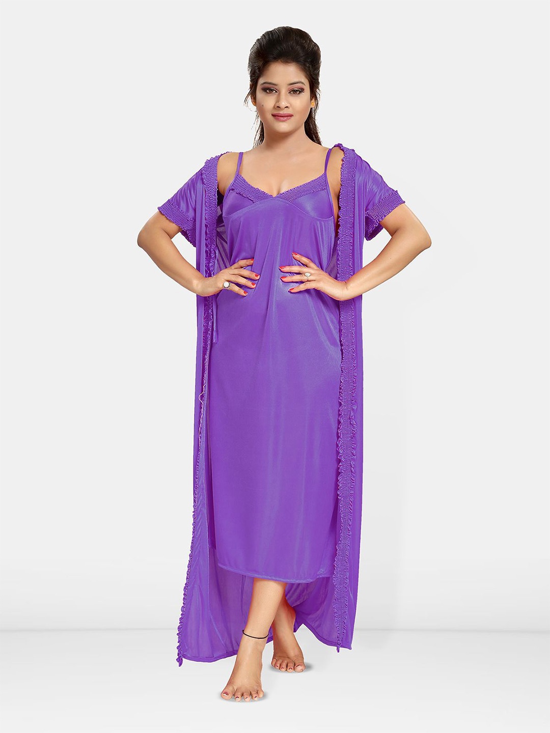 

Be You Women Shoulder Straps Maxi Nightdress, Purple