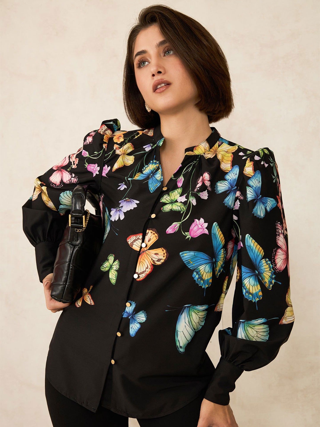 

Virgio Women Nora Butterfly Printed Shirt, Black