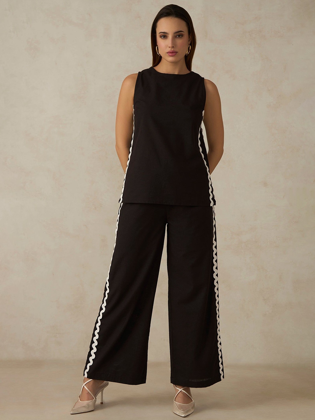 

Virgio Faith Lace-Trim Sleeveless Tunic & Trouser Co-Ord Set, Black