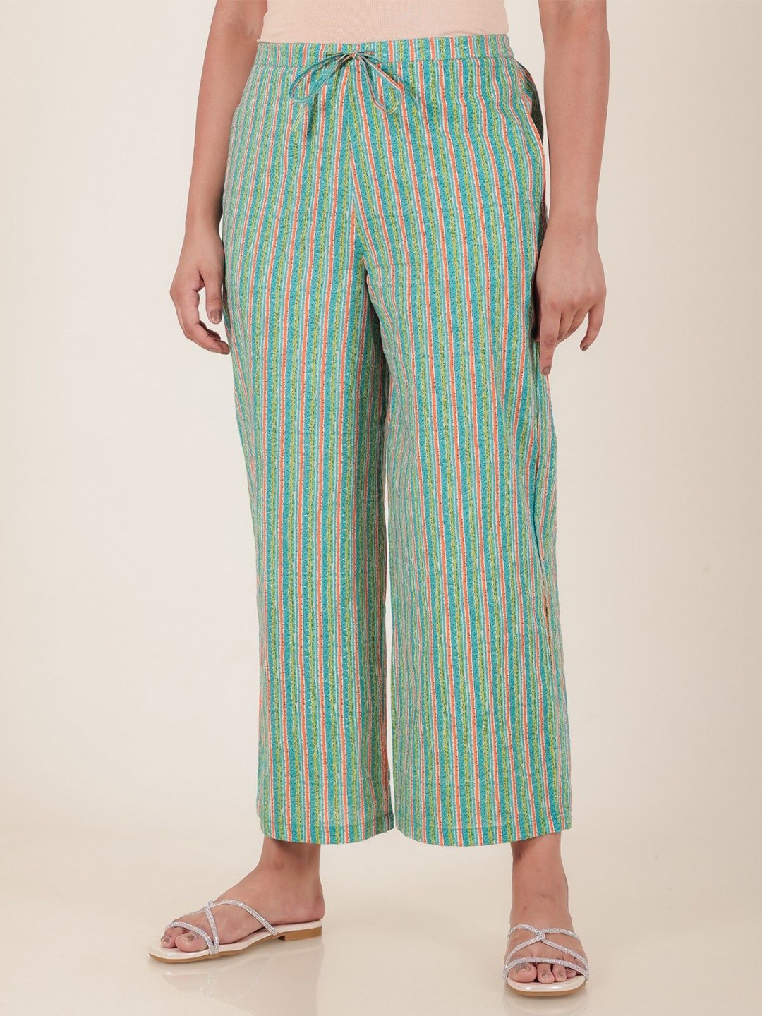 

Aramya Women Striped Ethnic Palazzos, Turquoise blue