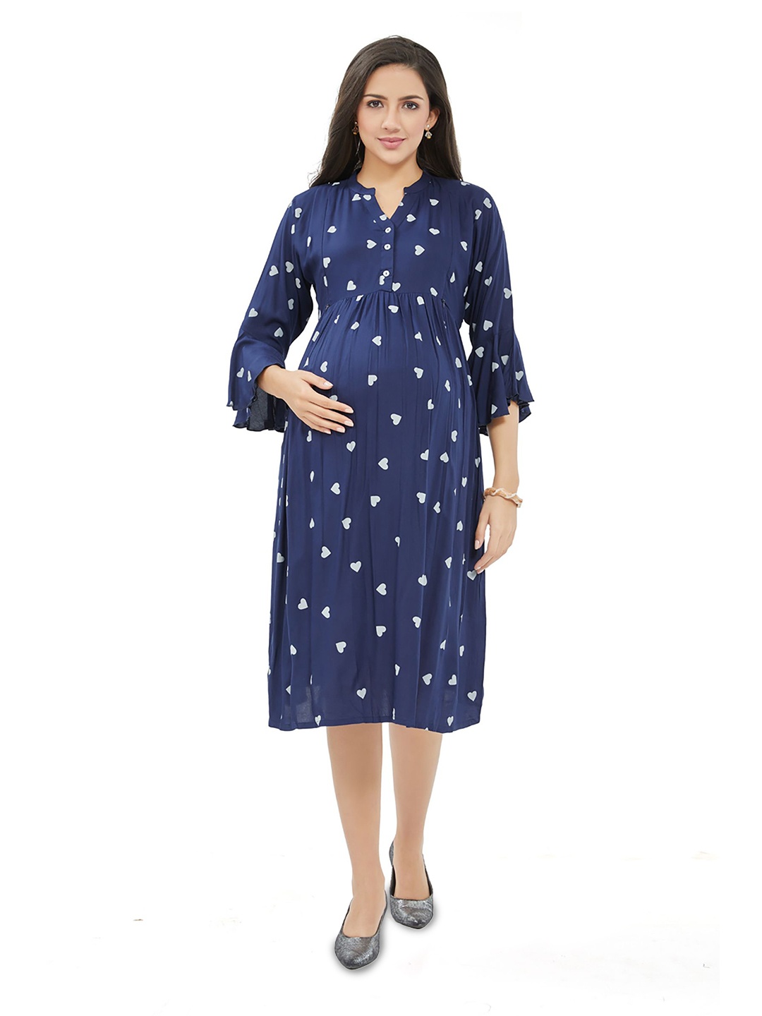 

LOVELY MOM'S Women Polka Dot Printed Maternity Fit & Flare Dress, Blue