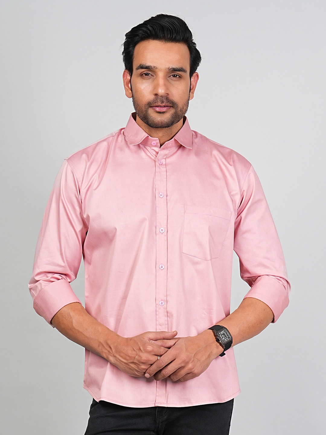 

VENITYWAVE Men Comfort Fit Spread Collar Solid Cotton Casual Shirt, Pink