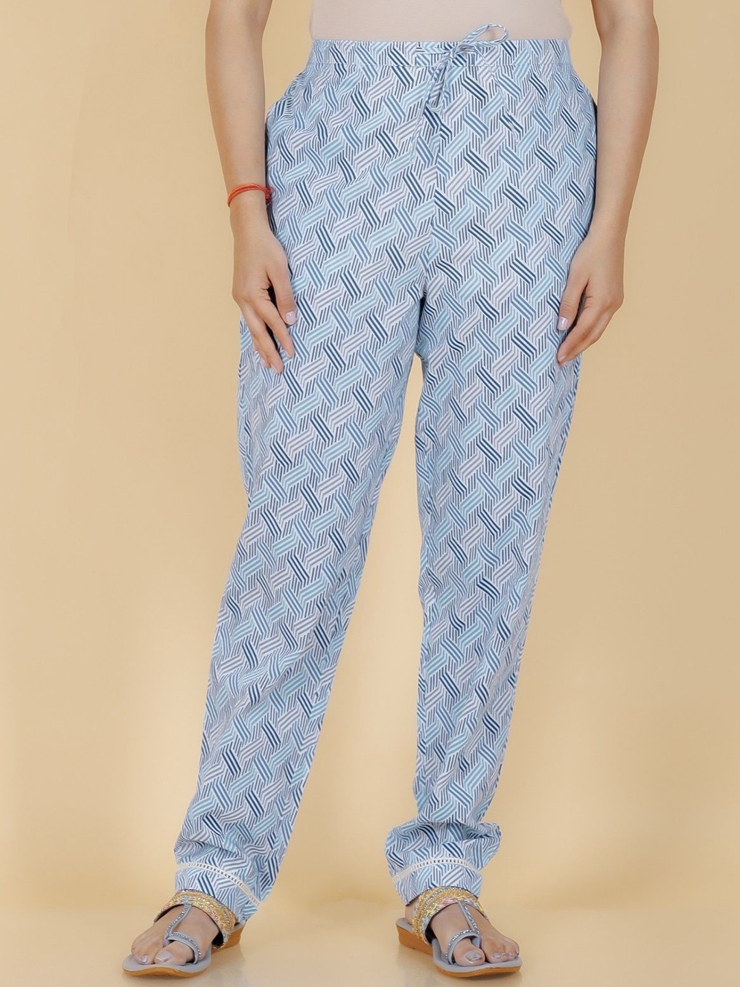 

Aramya Women Geometric Printed Cotton Straight Palazzos, Blue