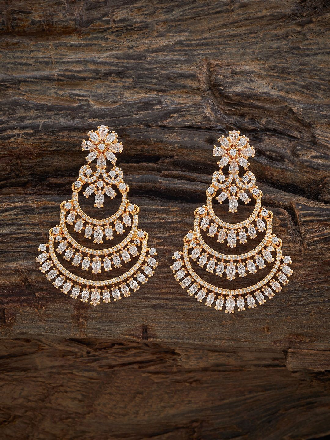 

Kushal's Fashion Jewellery Gold Plated Zircon Studded Floral Drop Earrings
