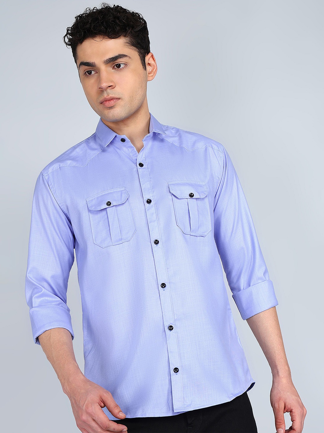 

KHUSHI CREATION Men Original Fit Spread Collar Solid Cotton Casual Shirt, Blue