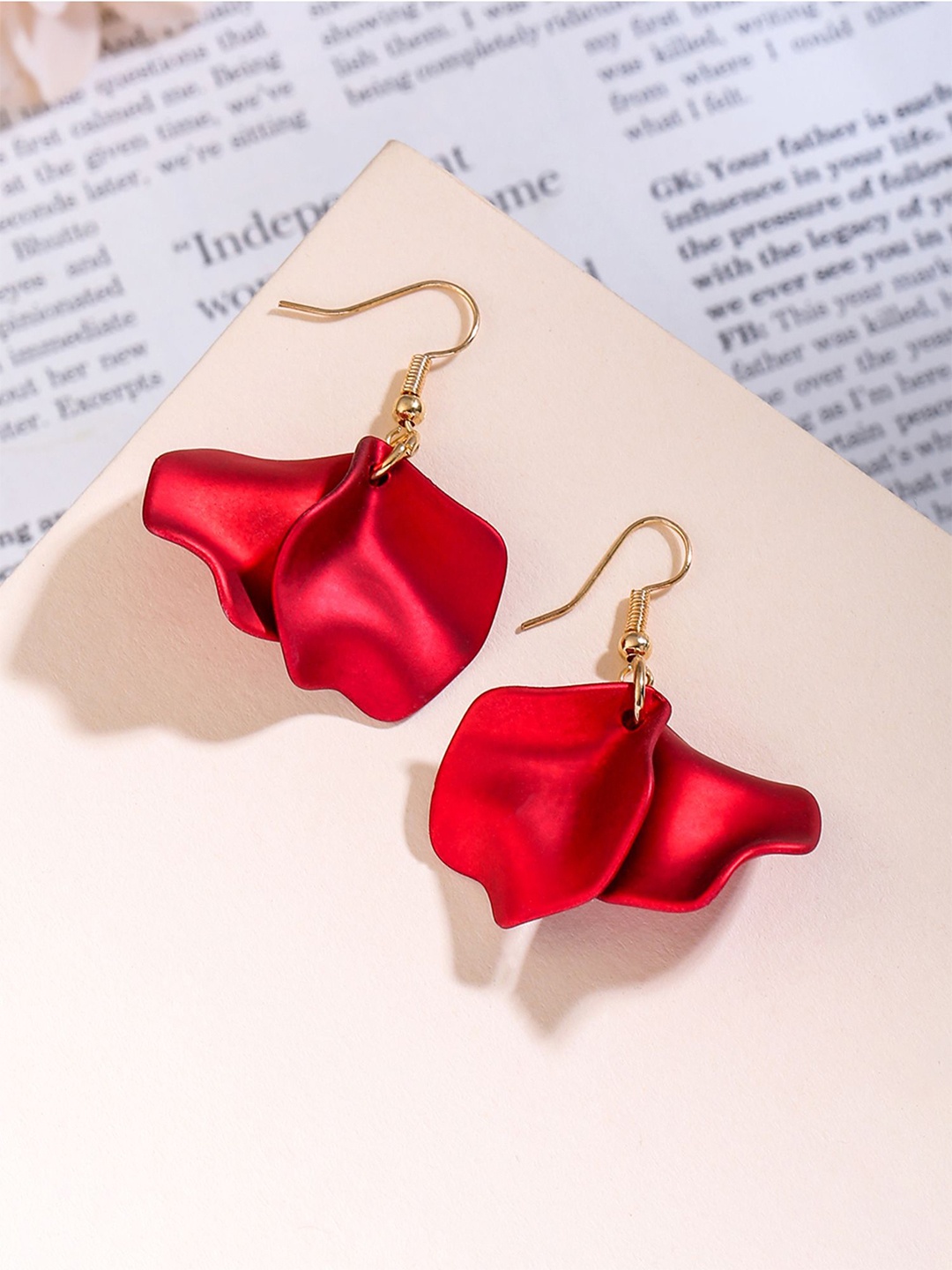 

Yellow Chimes Gold Plated Red Rose Petals Drop Earrings, Multi
