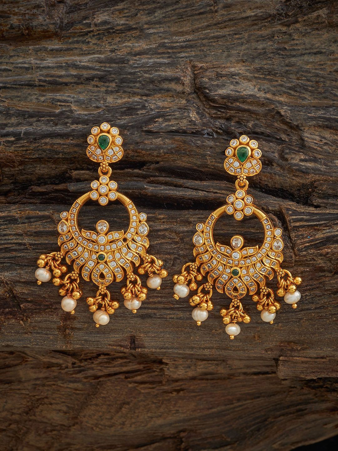 

Kushal's Fashion Jewellery 92.5 Pure Silver Gold-Plated Stone Studded Drop Earrings